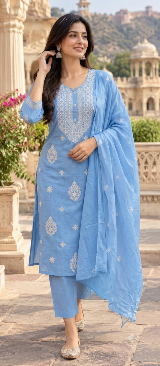 Pure Mull Cotton Blue 3pc Set