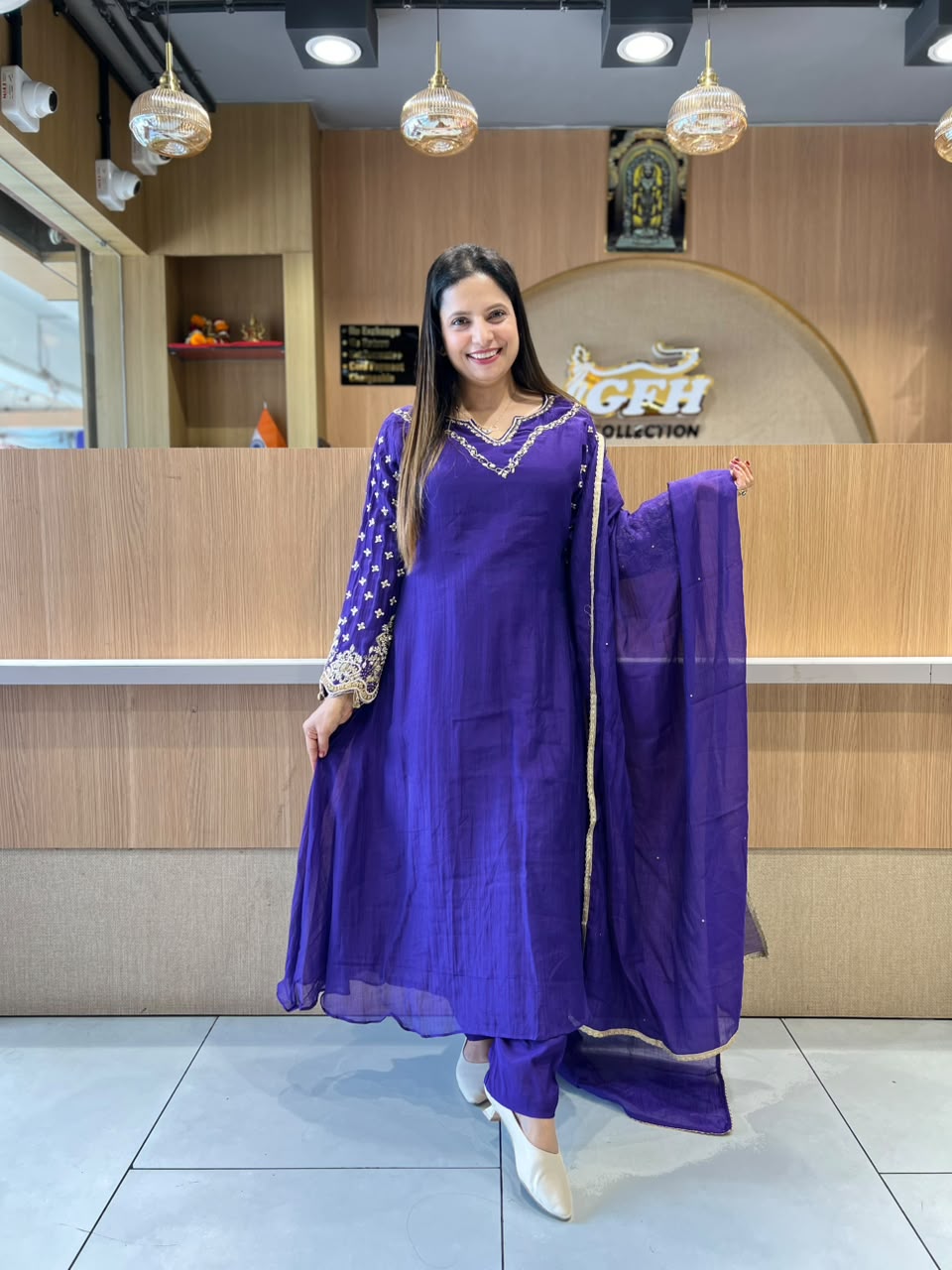Pure Banaras Mull Chanderi Purple 3pc Set
