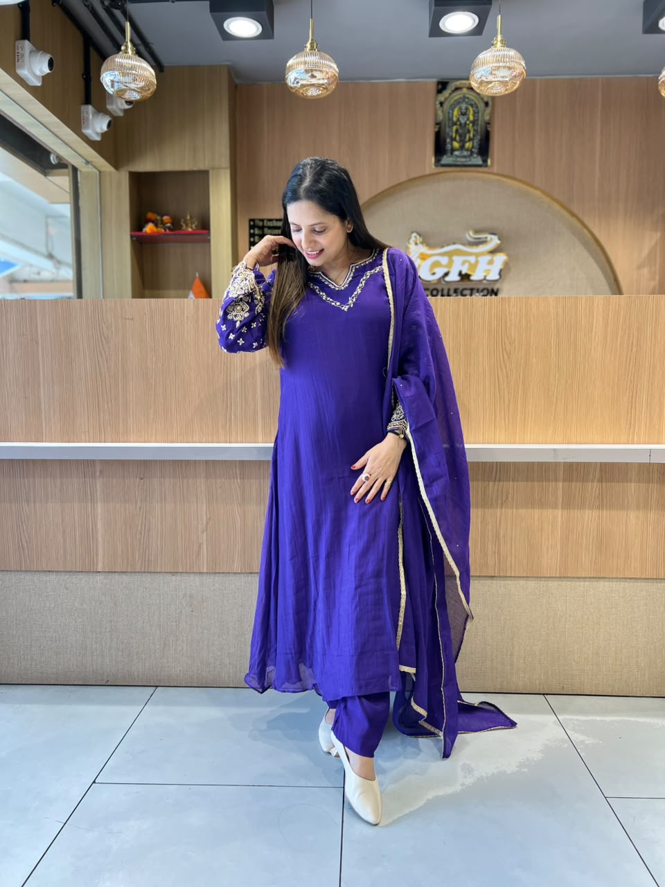 Pure Banaras Mull Chanderi Purple 3pc Set