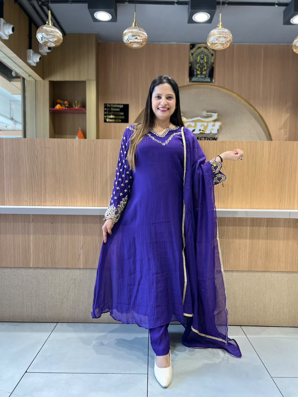 Pure Banaras Mull Chanderi Purple 3pc Set