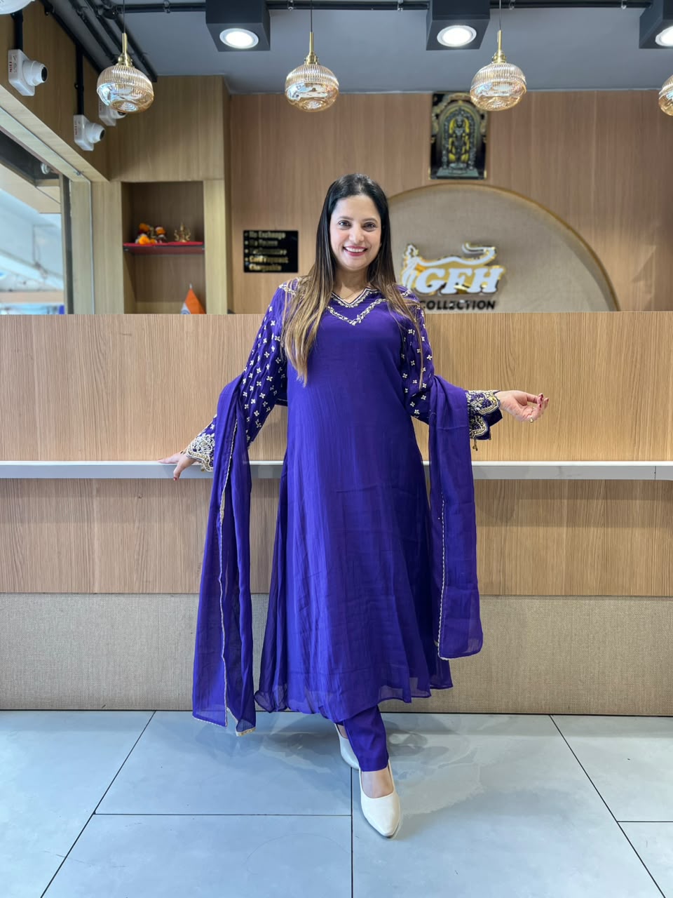 Pure Banaras Mull Chanderi Purple 3pc Set