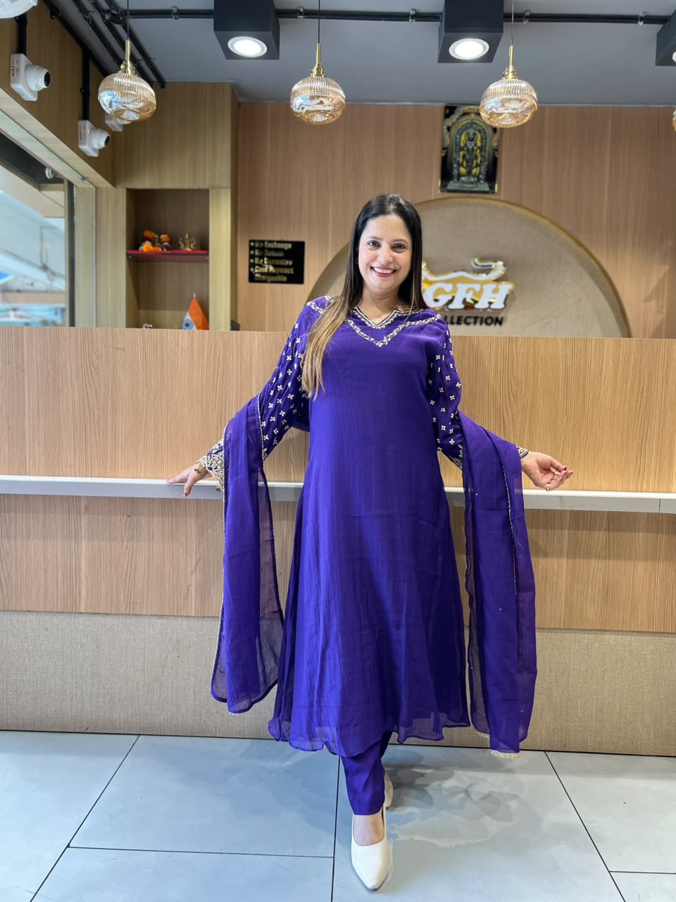 Pure Banaras Mull Chanderi Purple 3pc Set