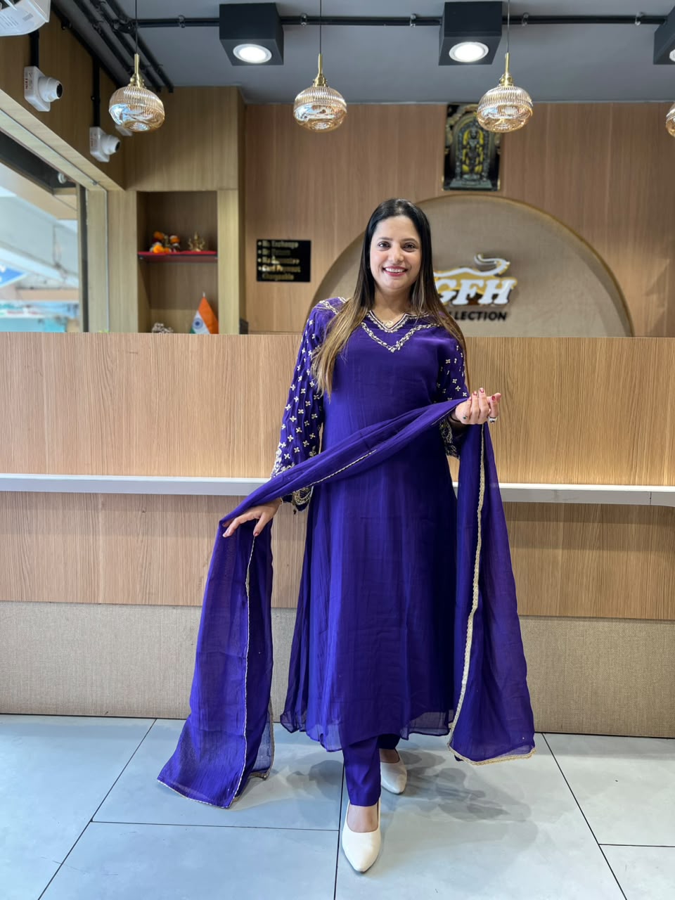 Pure Banaras Mull Chanderi Purple 3pc Set