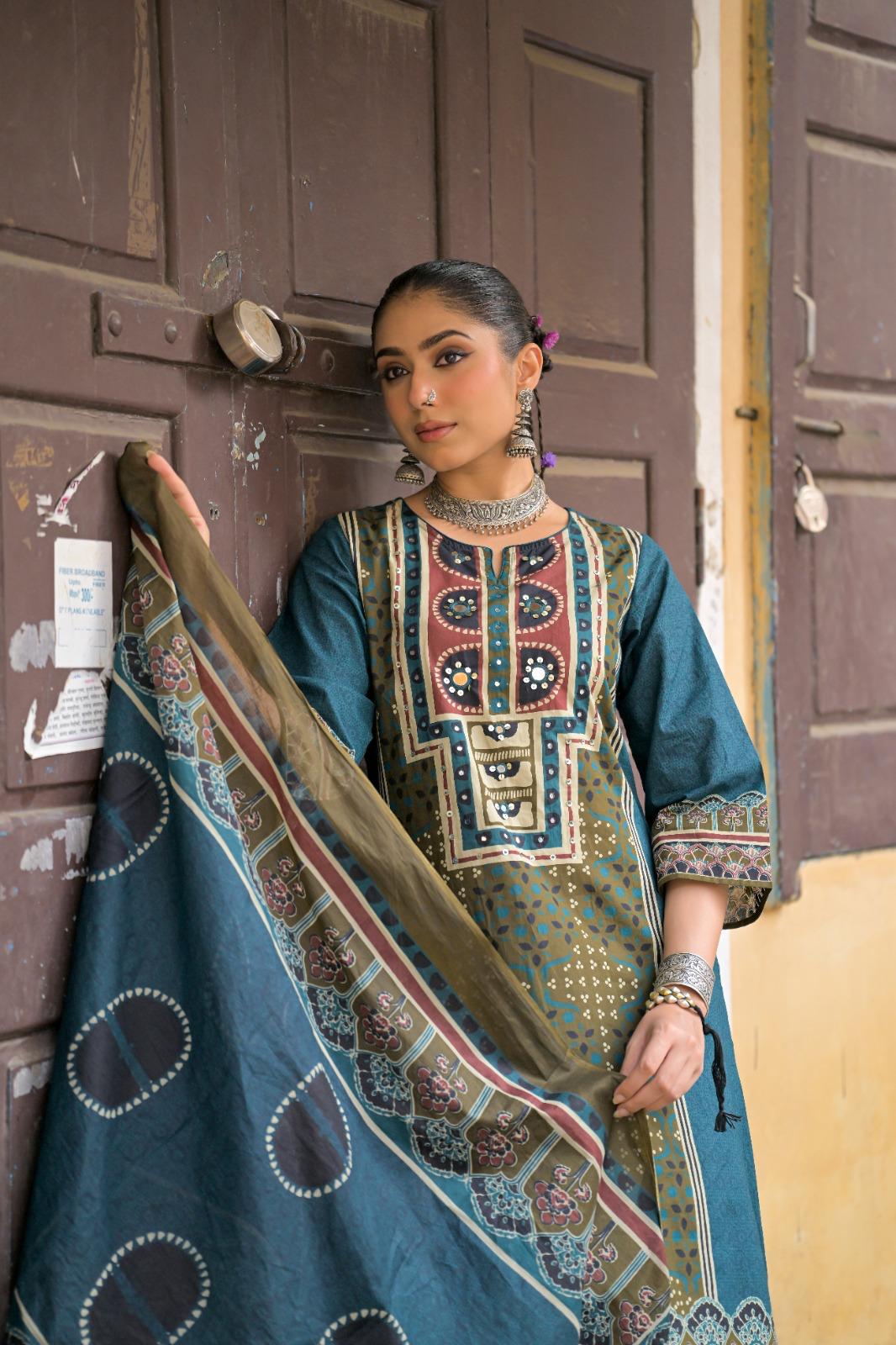 Pure Cotton Teal BLue 3pc Set