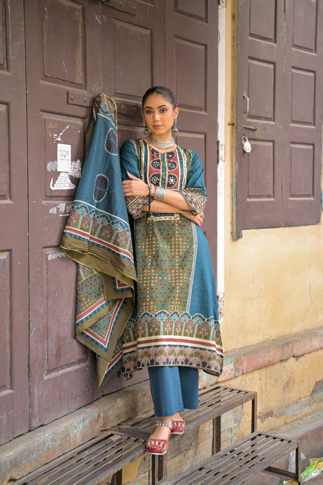 Pure Cotton Teal BLue 3pc Set