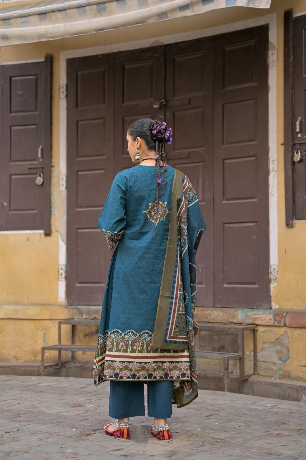 Pure Cotton Teal BLue 3pc Set