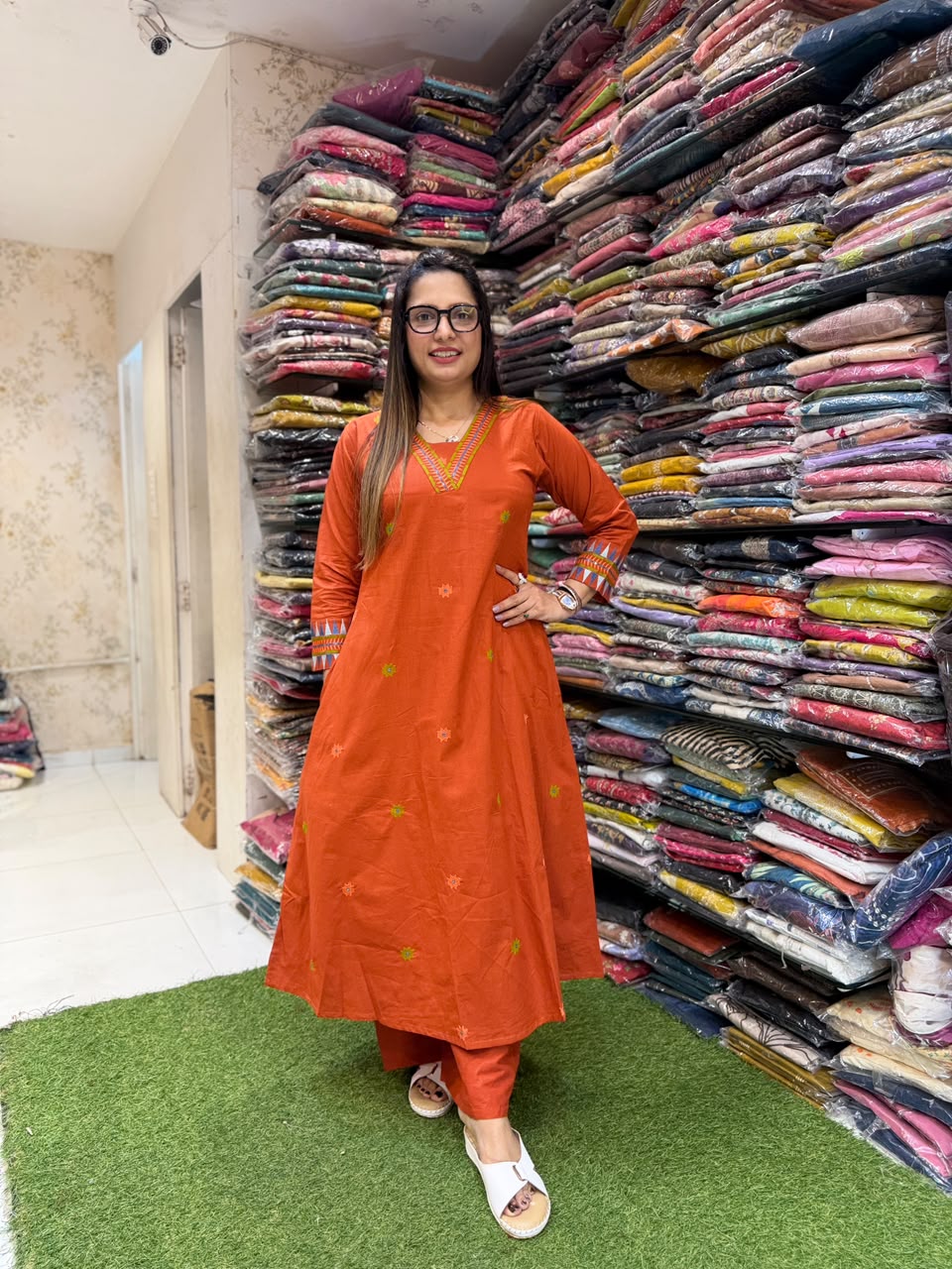 Pure Daabu Cotton Orange 2pc Set