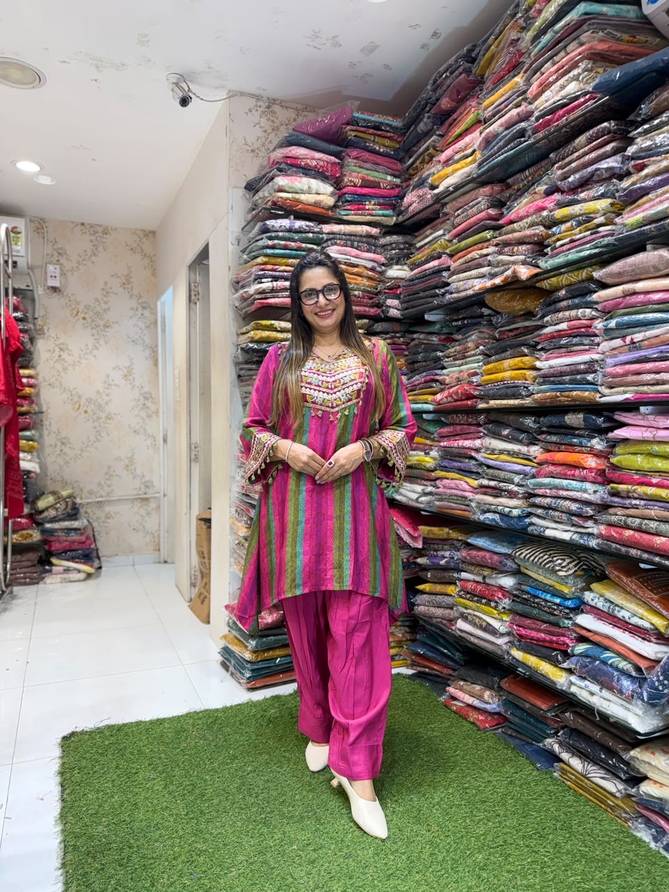 Pure Crep Farsi Salwar Mazenta Pink 2pc Set