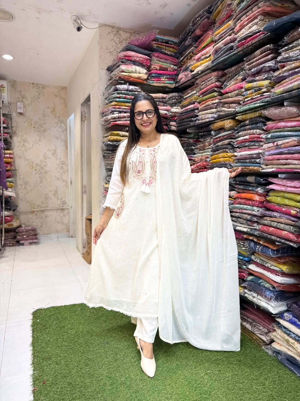 Pure Mull Cotton Off White 3pc Set
