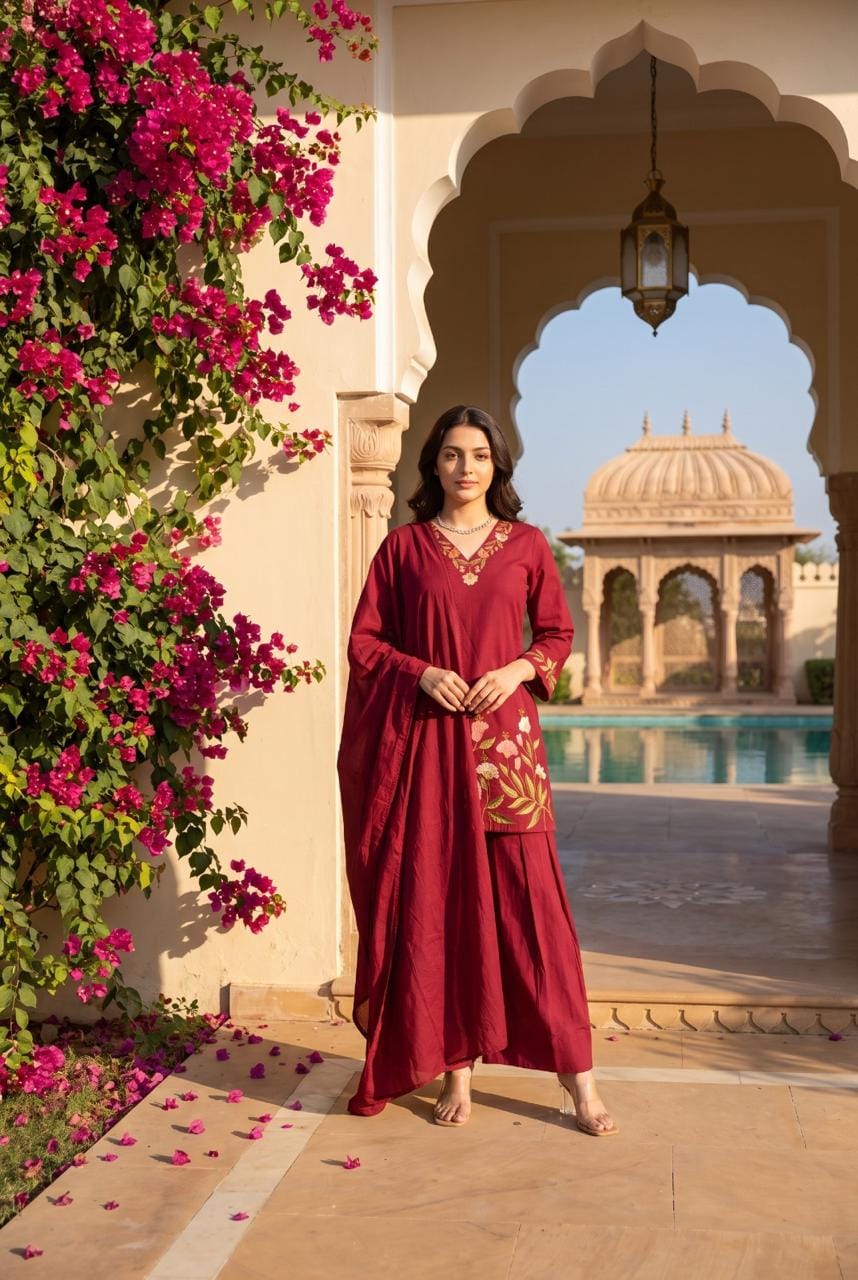 Pure Cotton Maroon Farsi Salwar 3pc Set