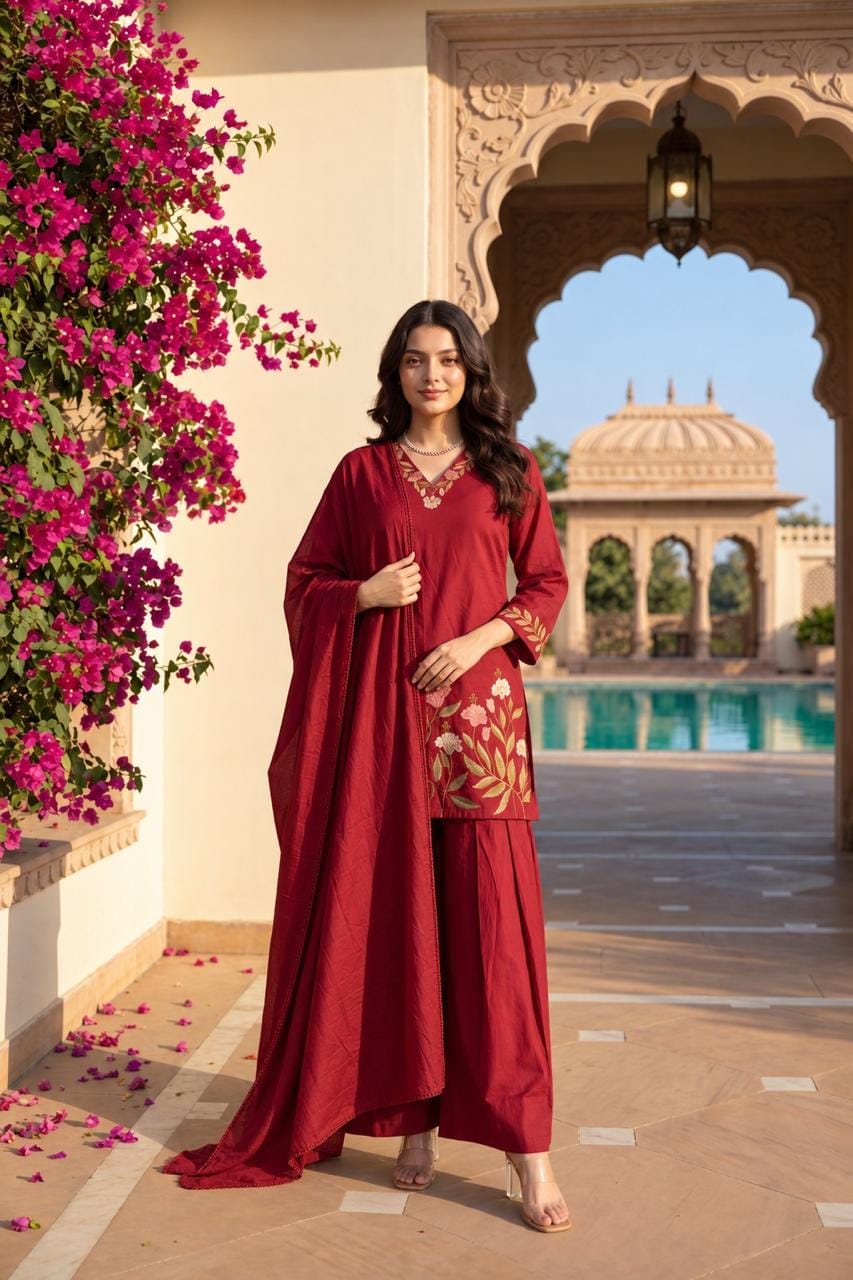 Pure Cotton Maroon Farsi Salwar 3pc Set