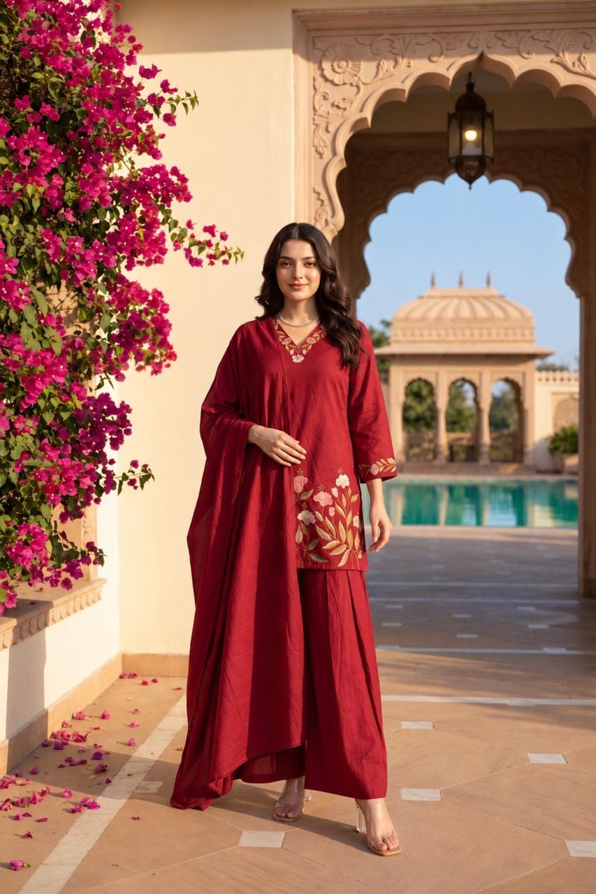 Pure Cotton Maroon Farsi Salwar 3pc Set
