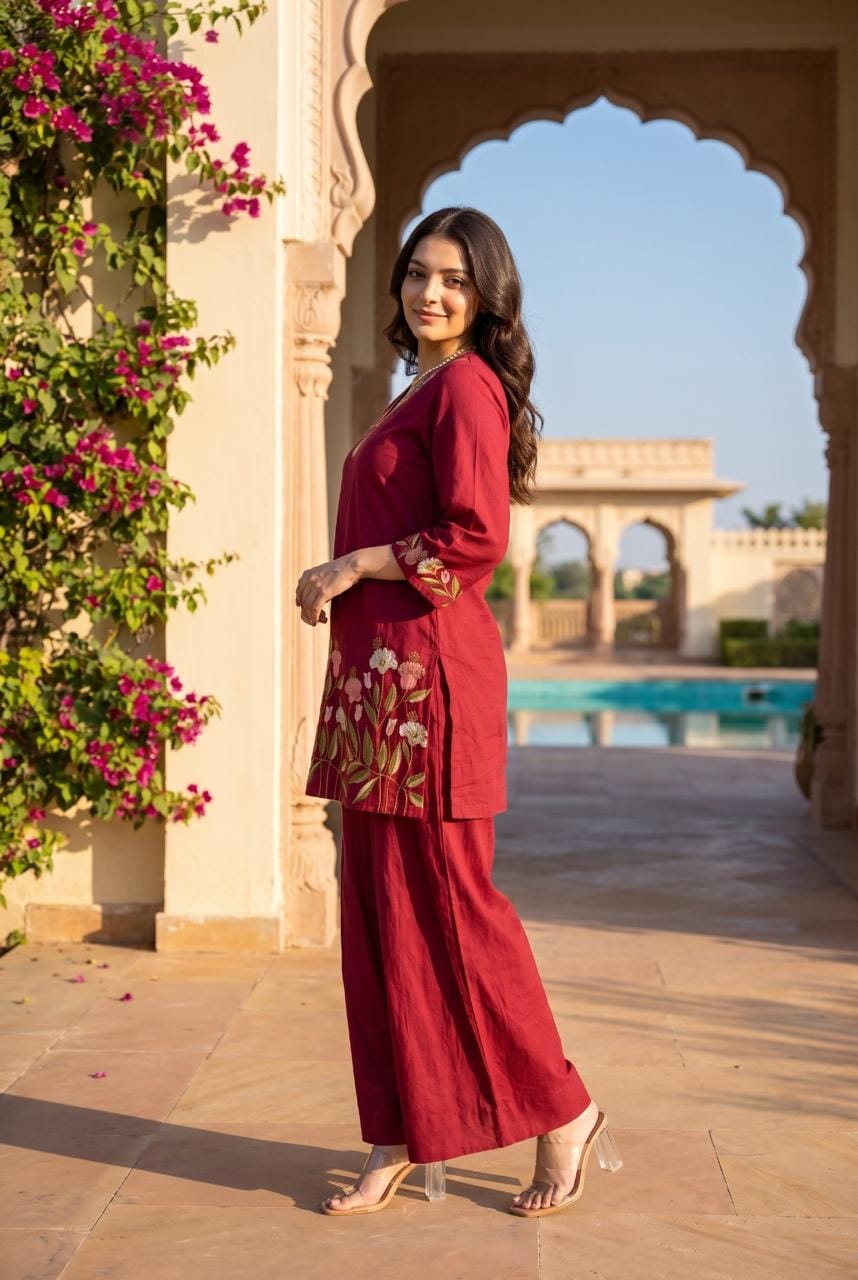 Pure Cotton Maroon Farsi Salwar 3pc Set