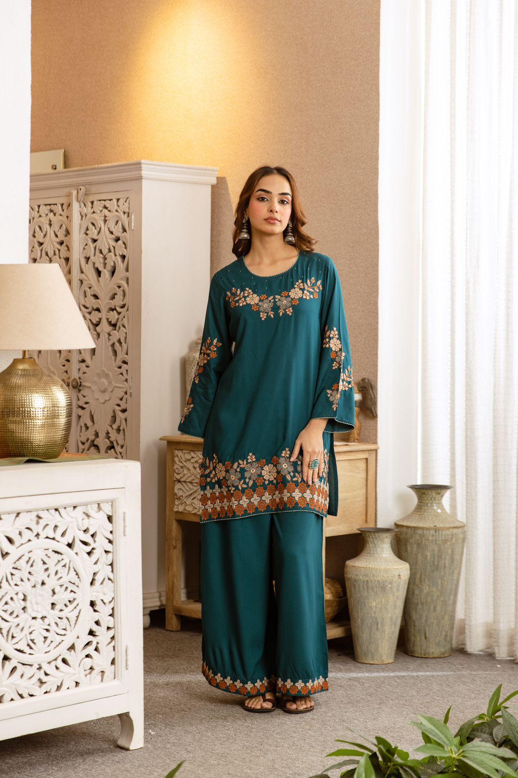 Pure German Rayon Teal Blue 2pc Set