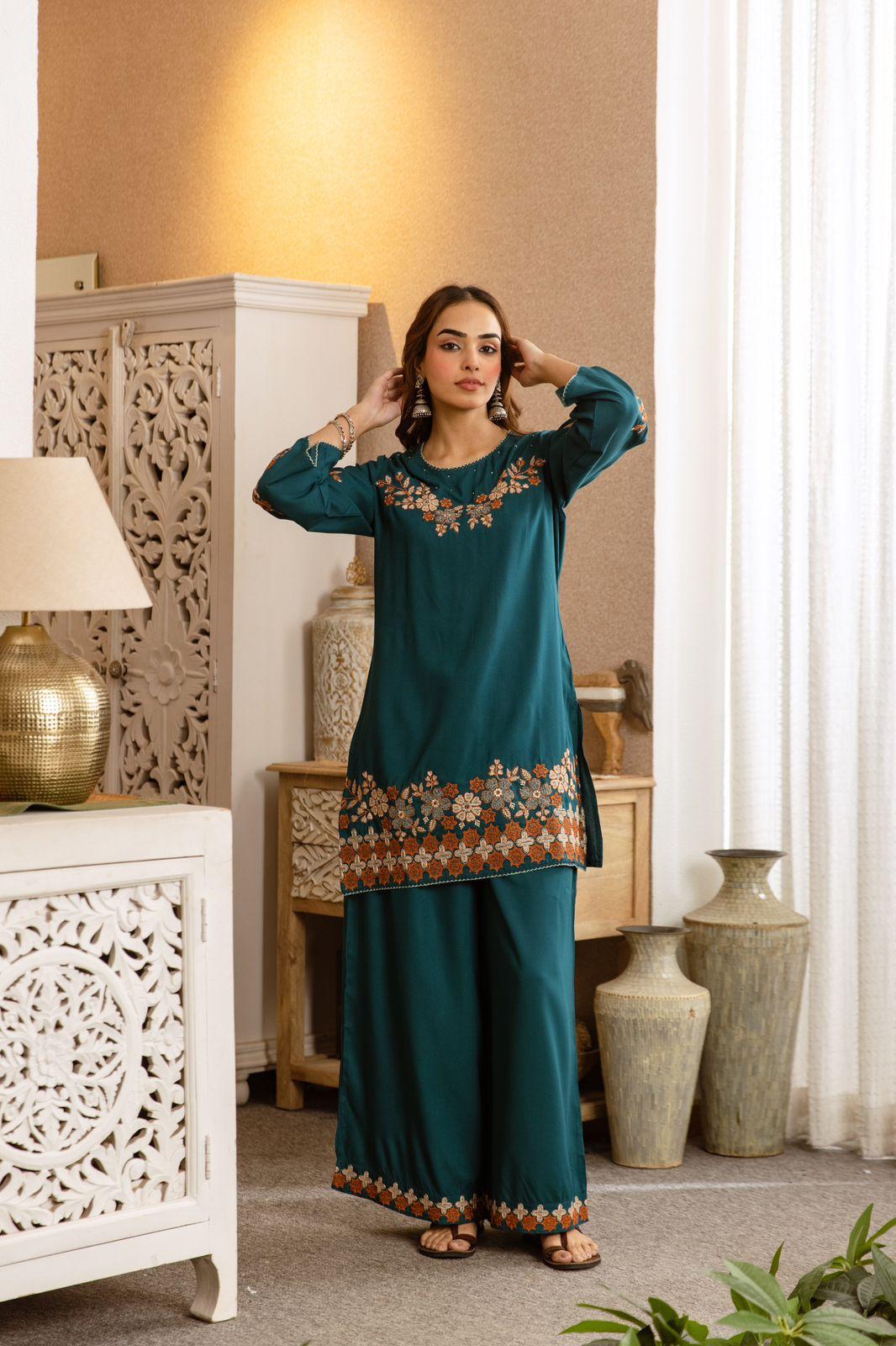 Pure German Rayon Teal Blue 2pc Set