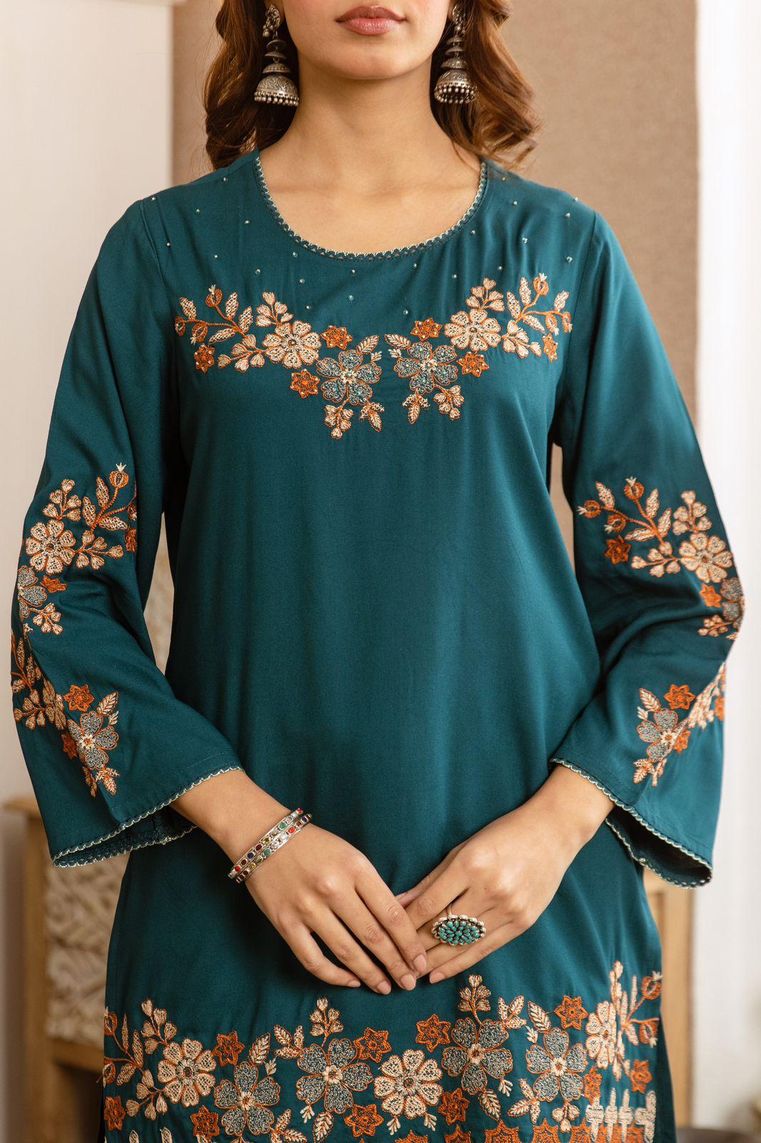 Pure German Rayon Teal Blue 2pc Set