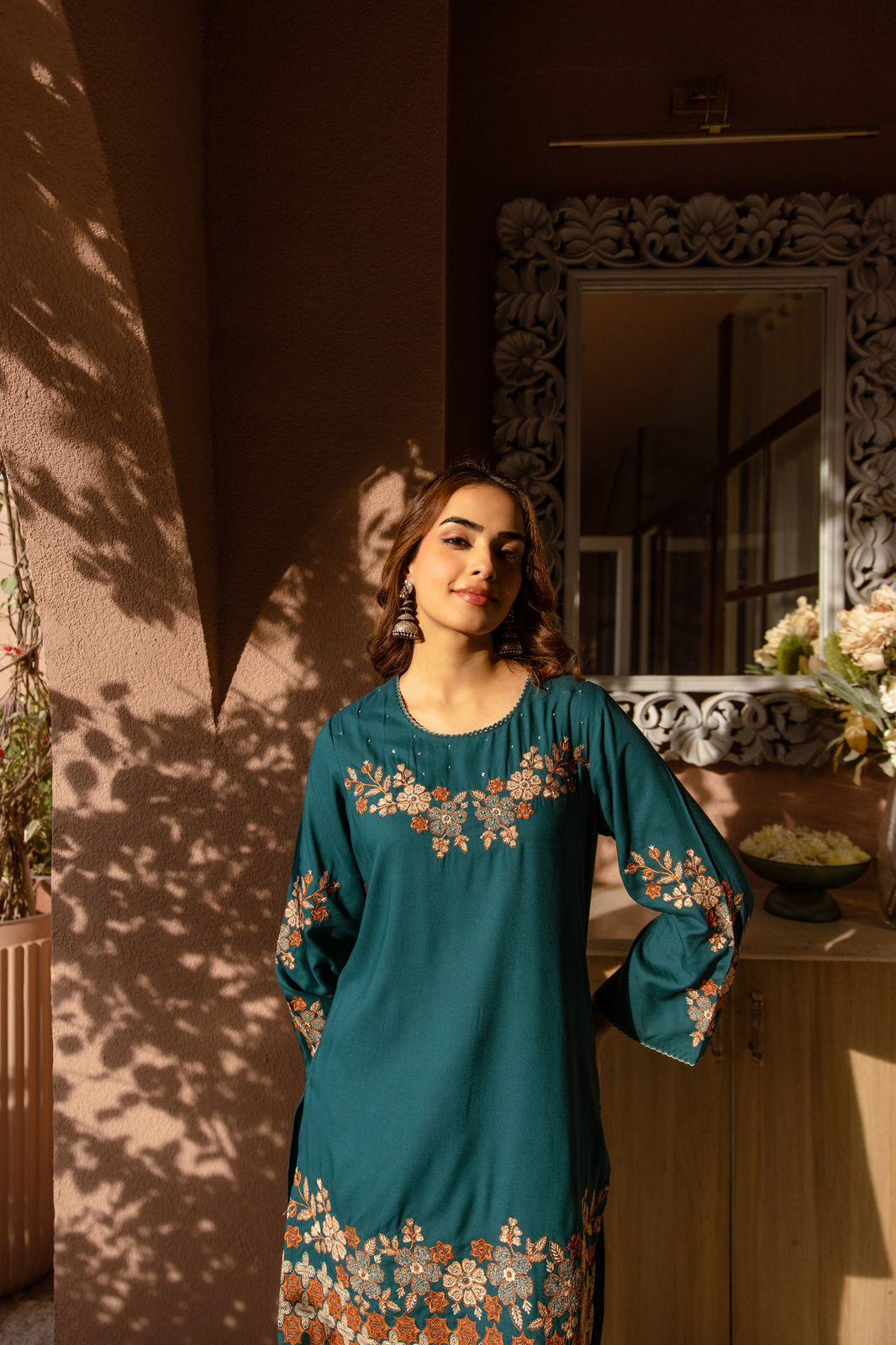 Pure German Rayon Teal Blue 2pc Set