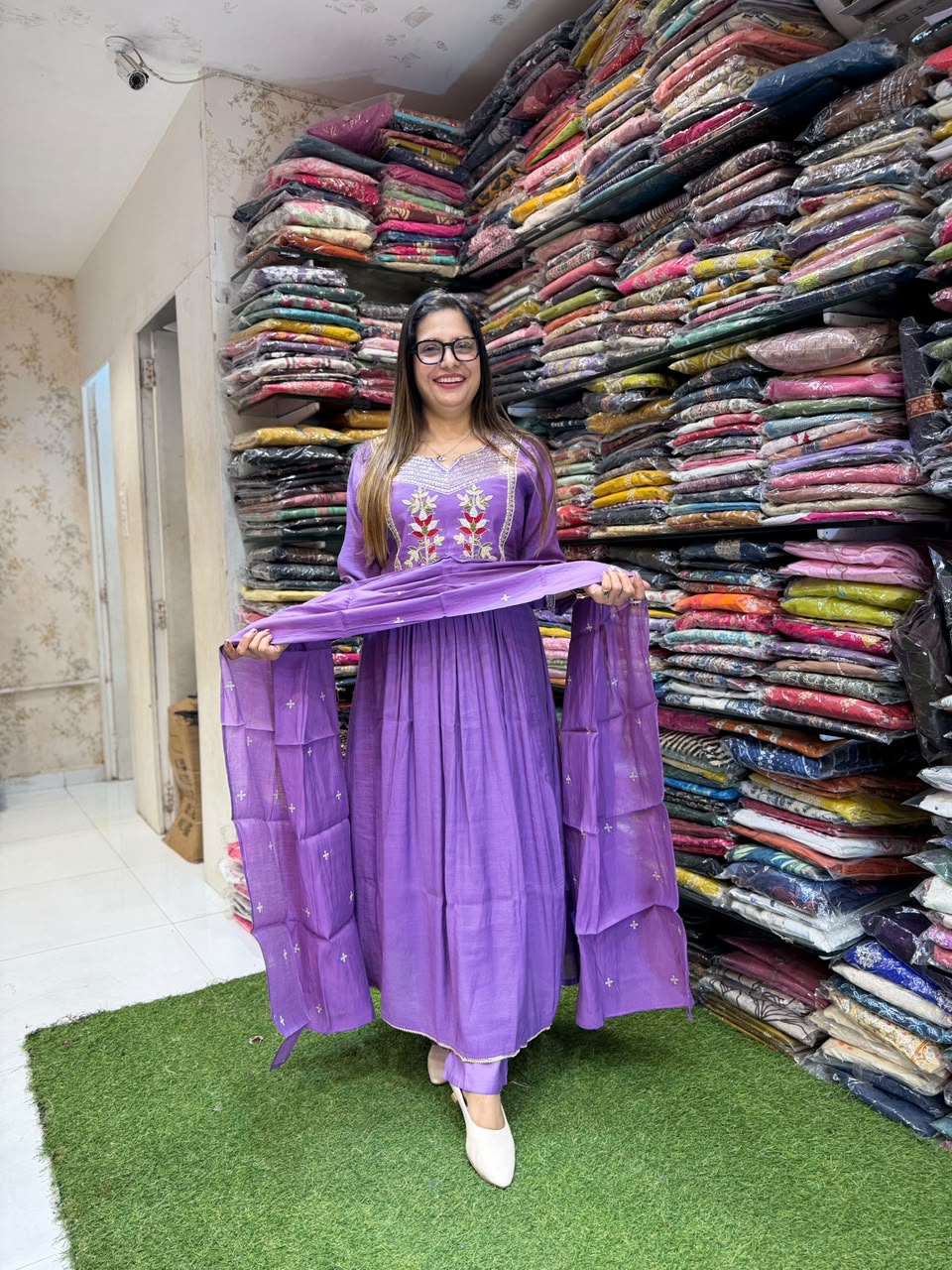 Pure Surat Mull Chanderi Purple 3pc Set