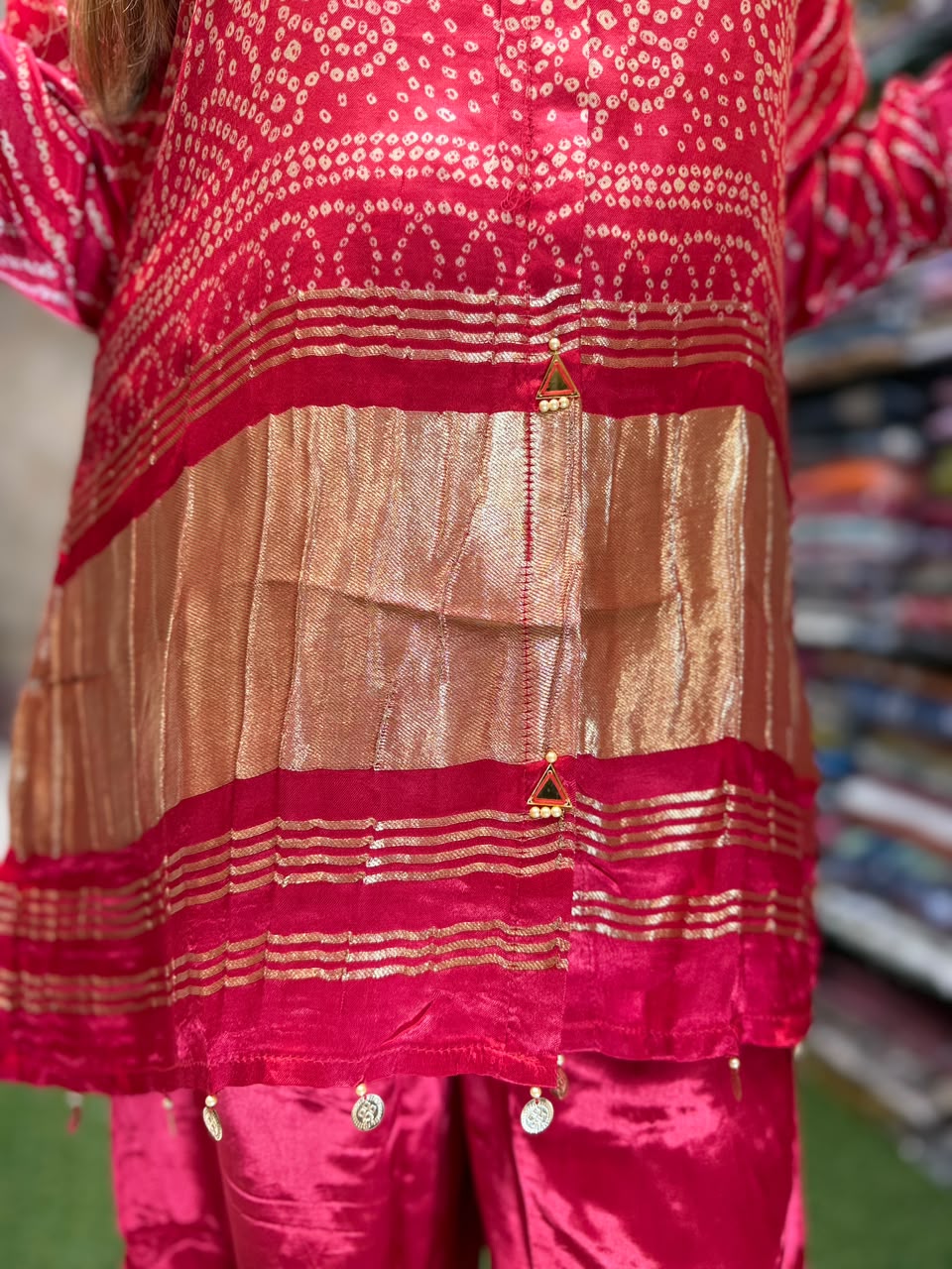 Pure Satin Gaji Red 2pc Set