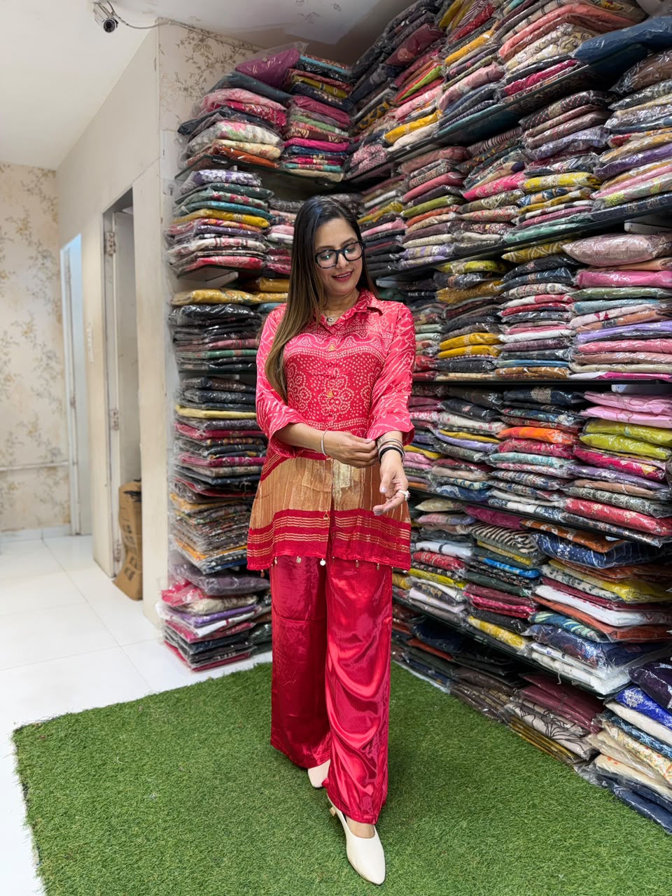 Pure Satin Gaji Red 2pc Set