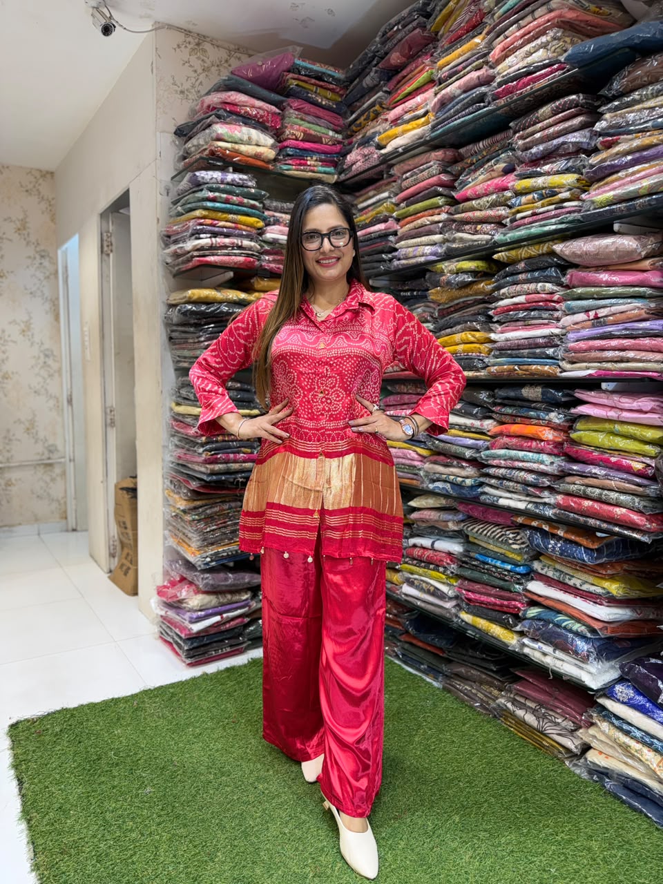 Pure Satin Gaji Red 2pc Set