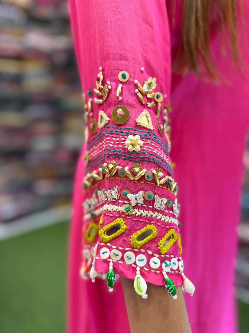 Pure Banaras Mull Chanderi Rani Pink 3pc Set