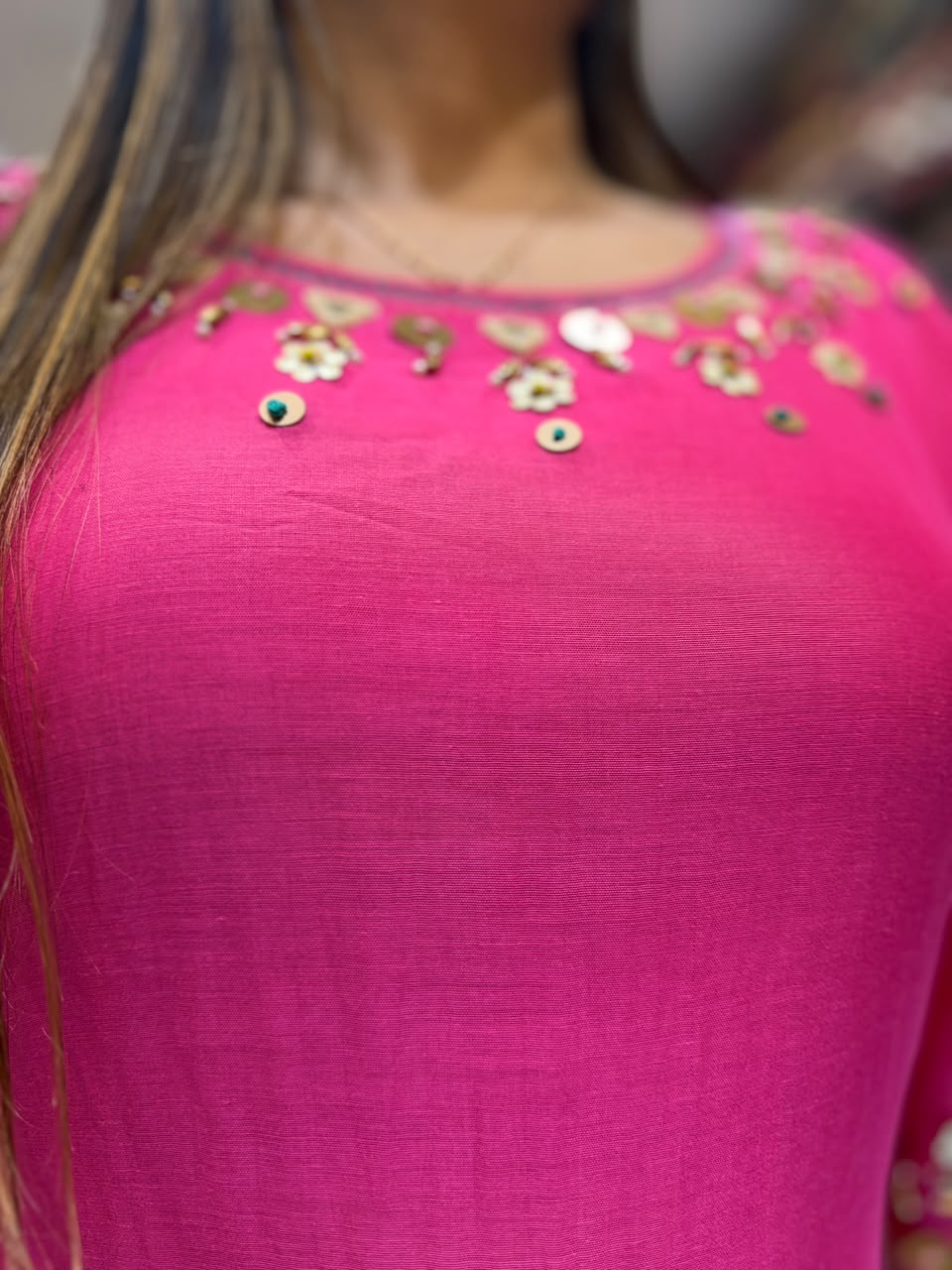 Pure Banaras Mull Chanderi Rani Pink 3pc Set