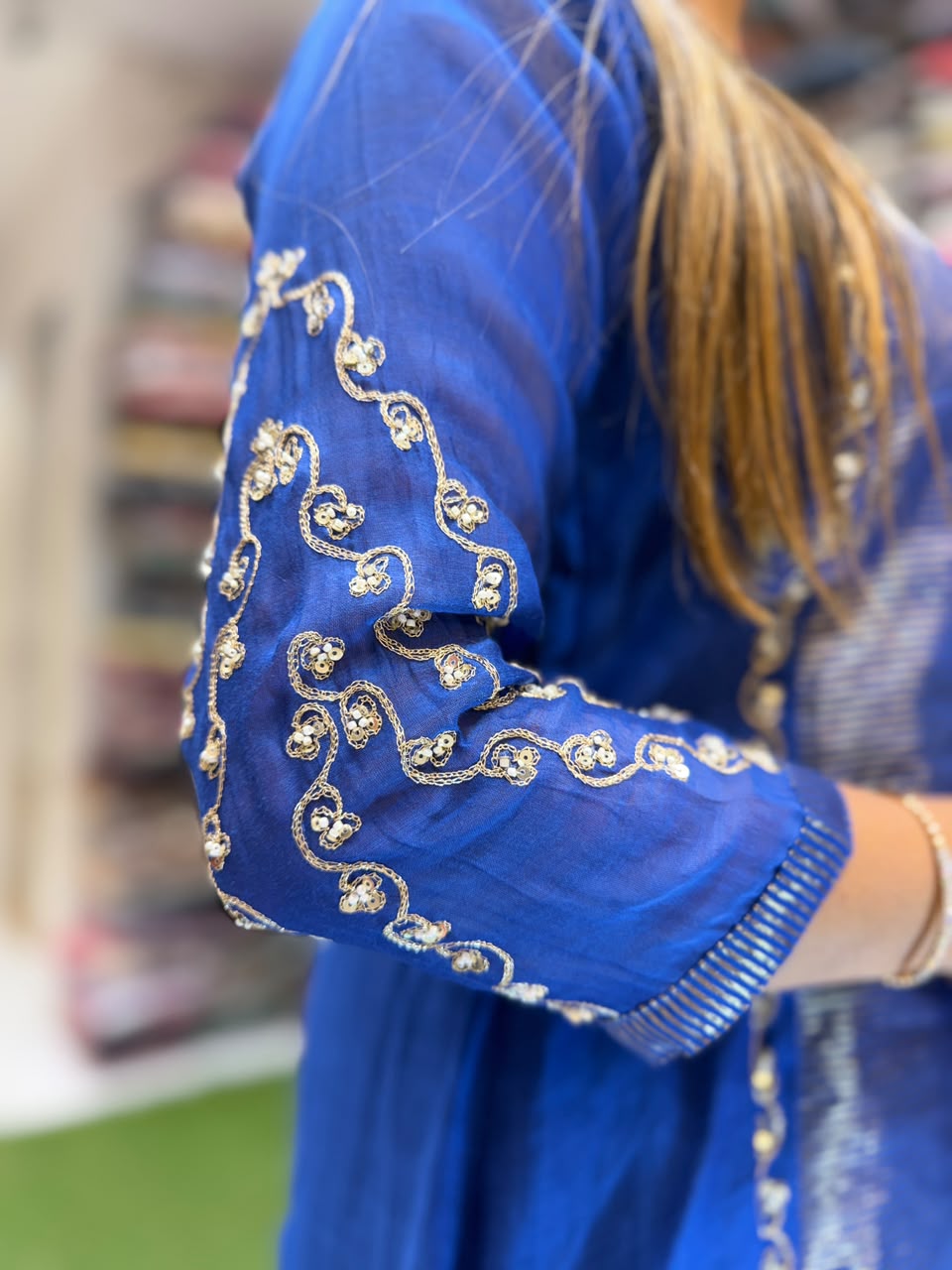 Pure Banaras Mull Chanderi Blue 3pc Set