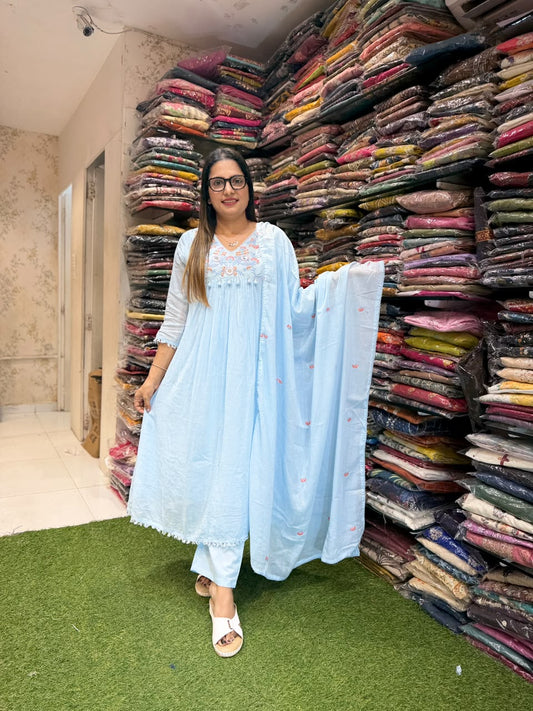 Pure Mull Cotton Sky Blue 3pc Set