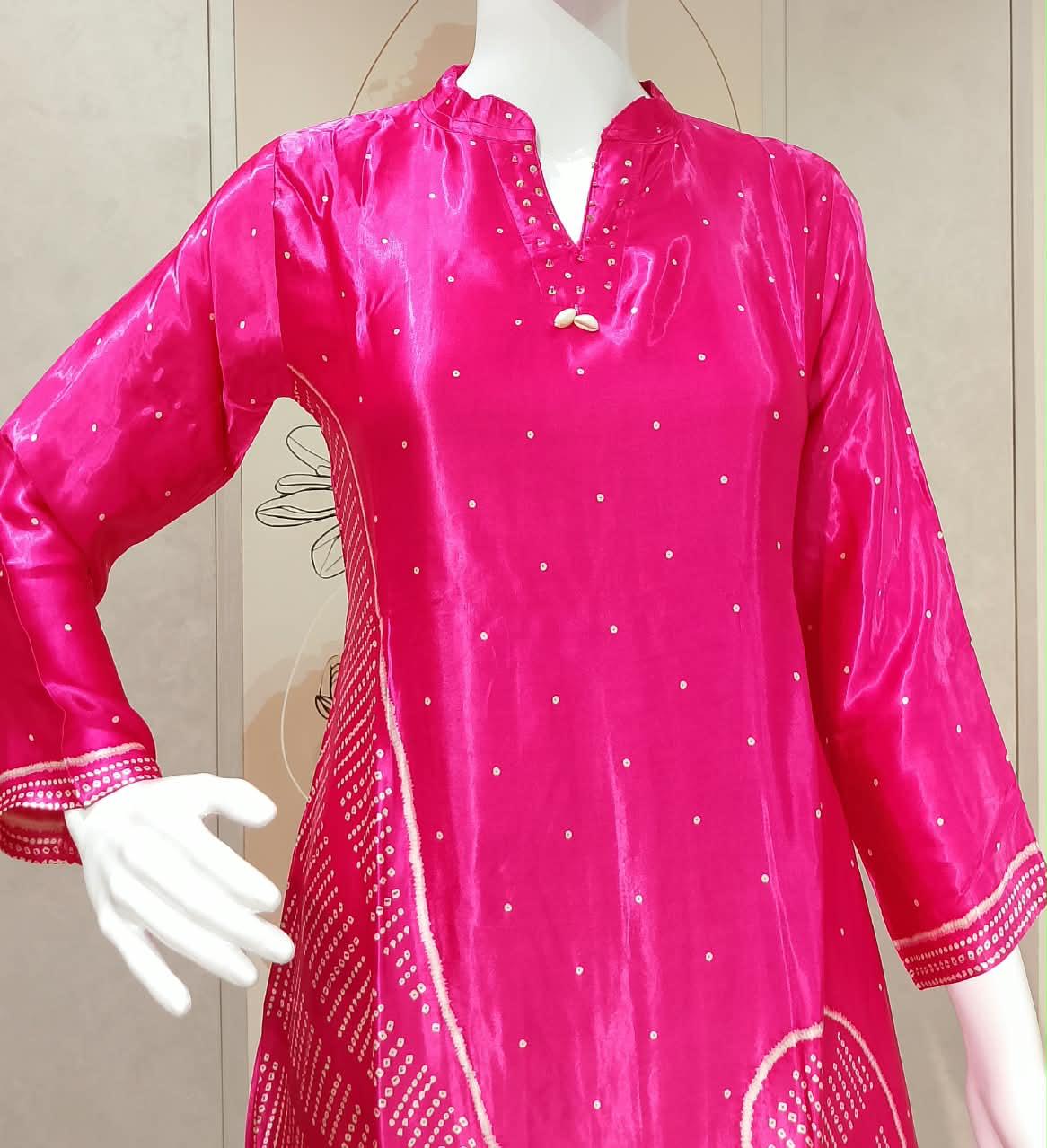 Pure Satin Gaji Rani Pink 2pc Set