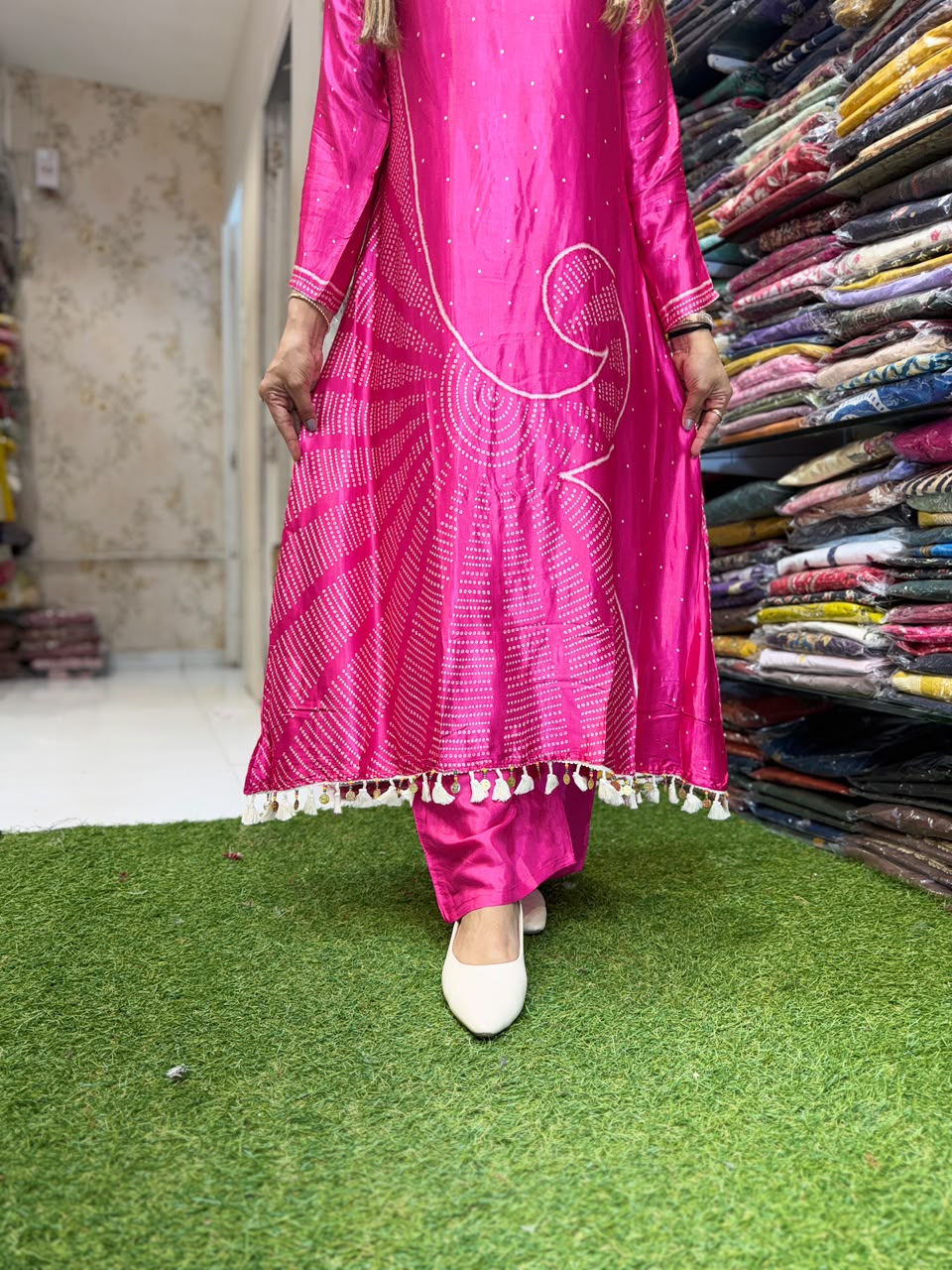 Pure Satin Gaji Rani Pink 2pc Set