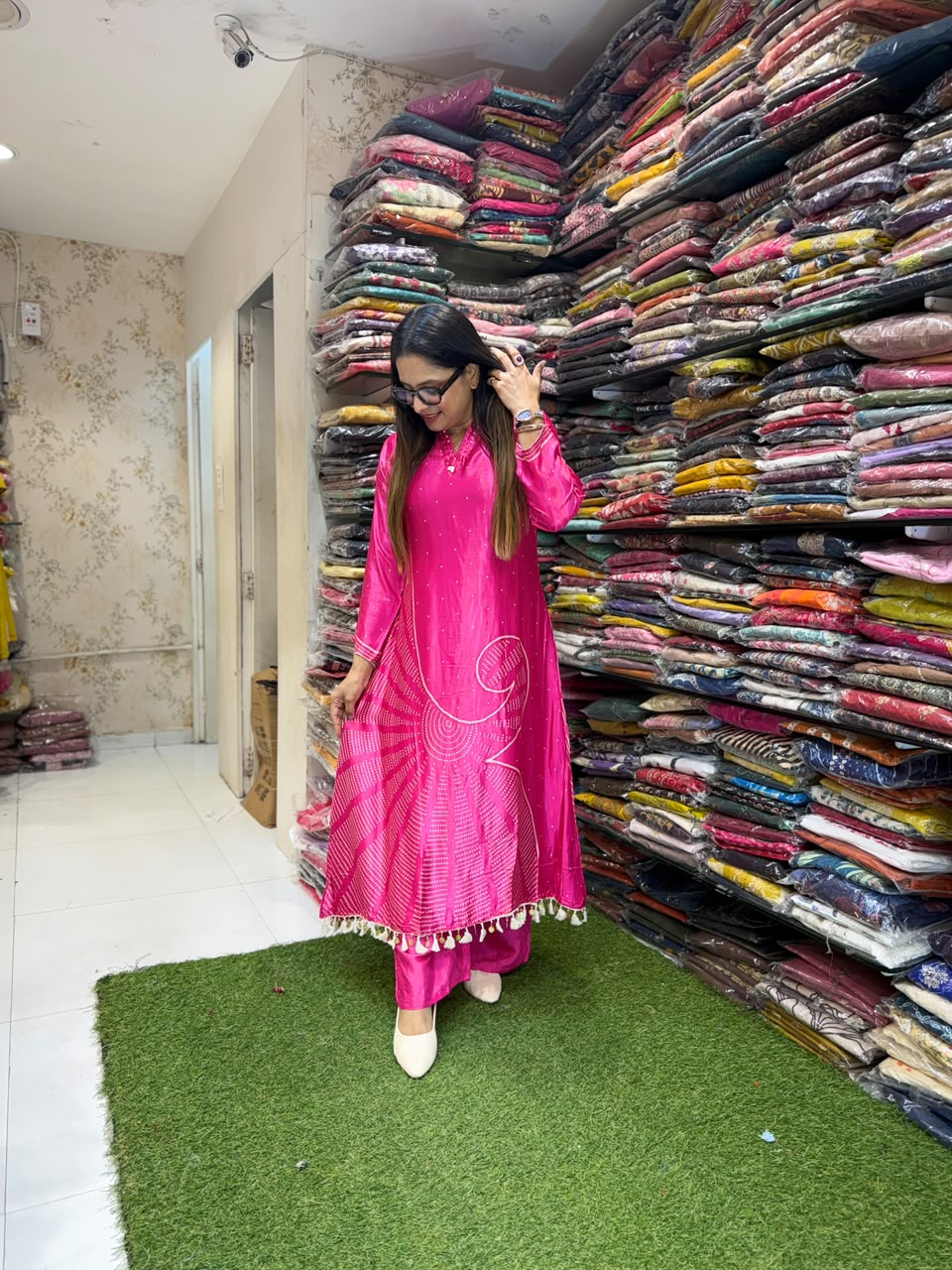 Pure Satin Gaji Rani Pink 2pc Set