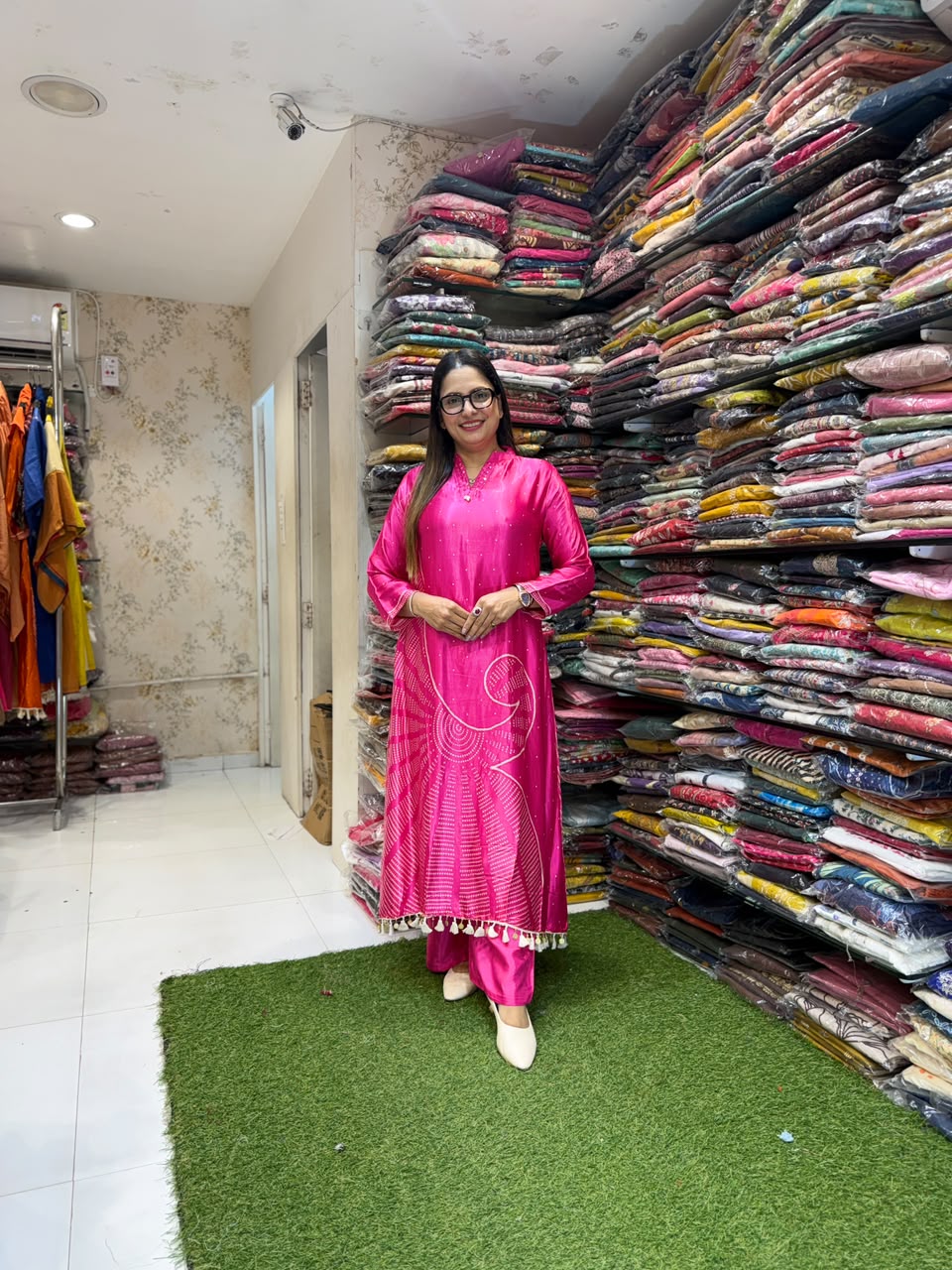 Pure Satin Gaji Rani Pink 2pc Set