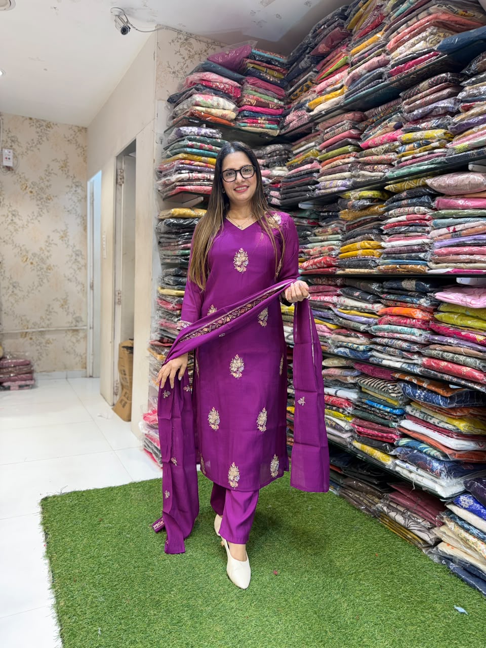 Pure Raw Silk Brinjal 3pc Set