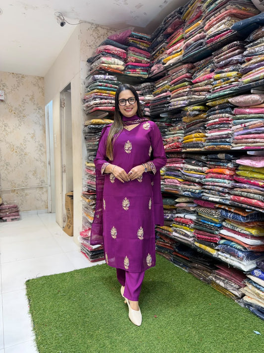 Pure Raw Silk Brinjal 3pc Set