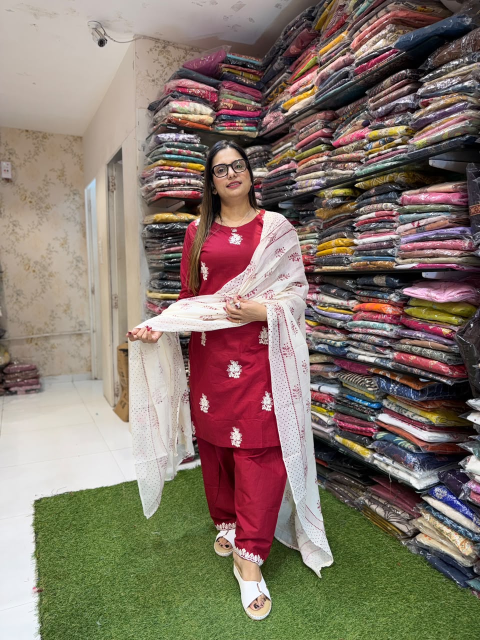 Pure Cotton Farsi Salwar Ruby 3pc Set