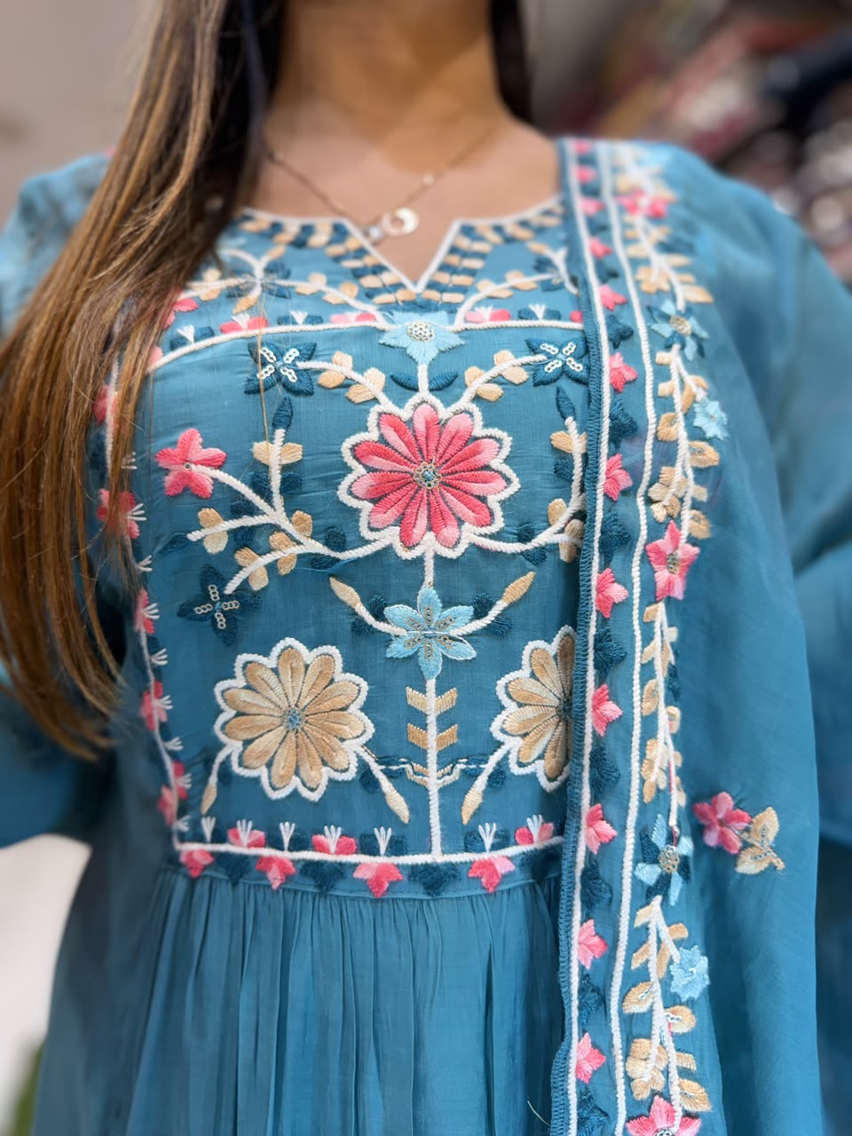 Pure Surat Mull Chanderi Pastle Blue 3pc Set