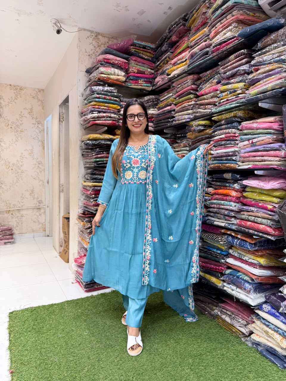 Pure Surat Mull Chanderi Pastle Blue 3pc Set