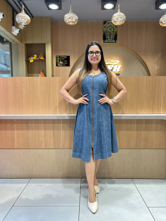 Pure Cotton Denim Blue Midi