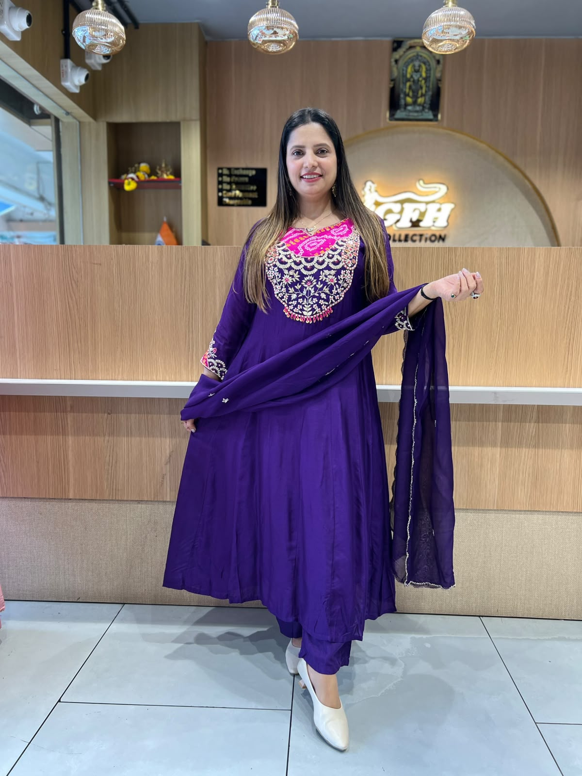 Pure Banaras Mull Chanderi Purple 3pc Set
