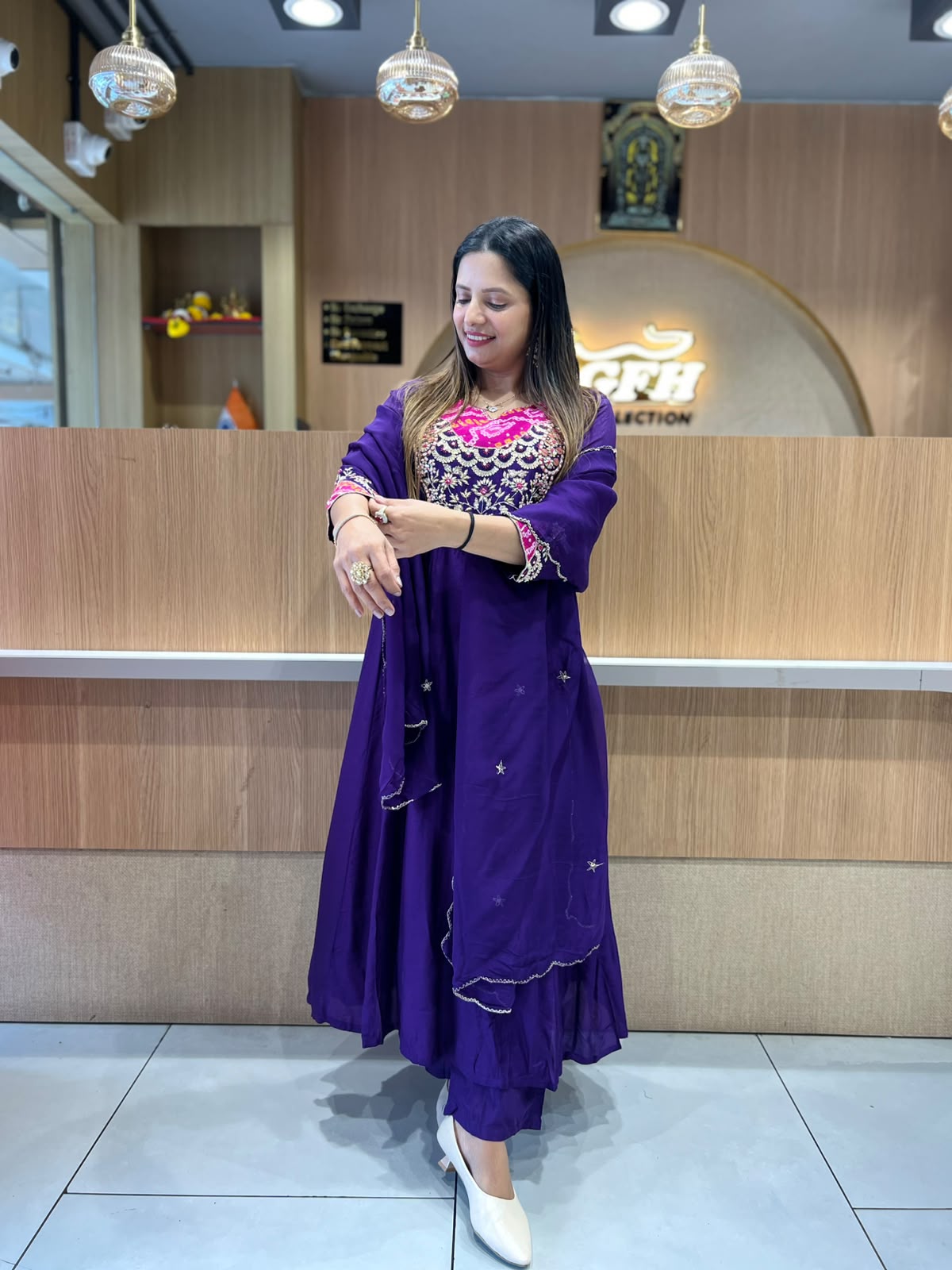 Pure Banaras Mull Chanderi Purple 3pc Set