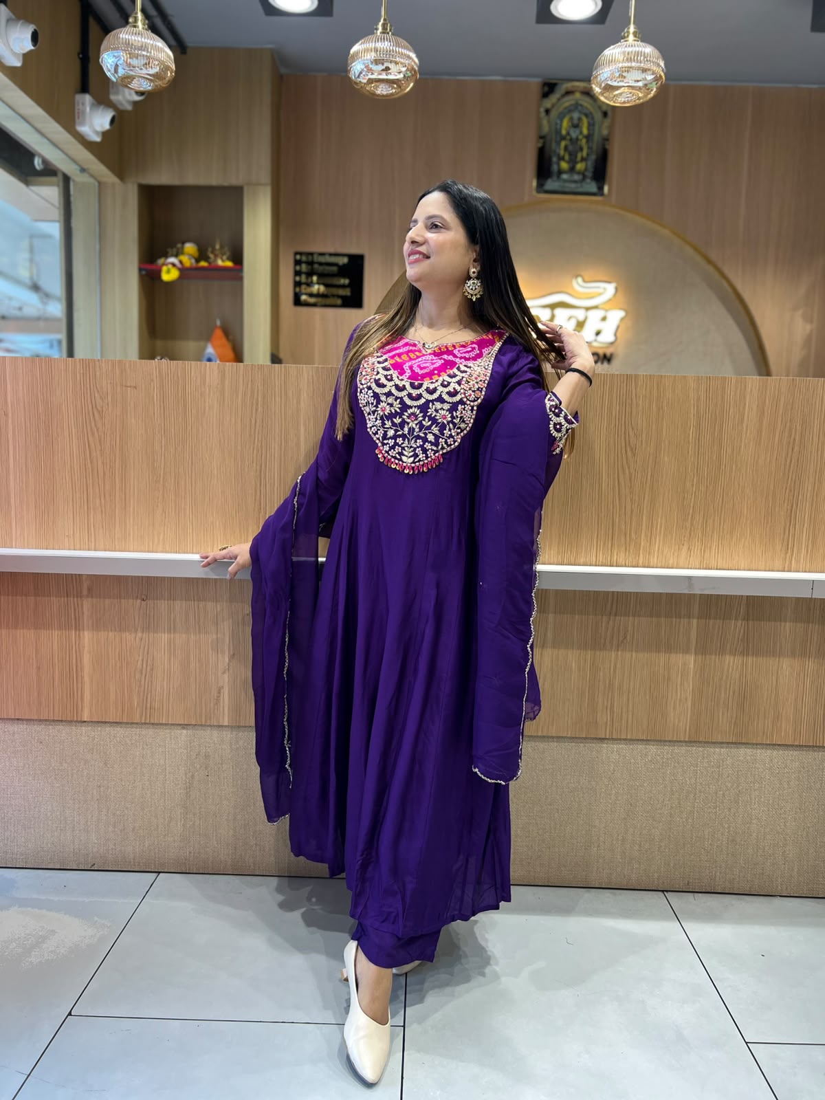 Pure Banaras Mull Chanderi Purple 3pc Set