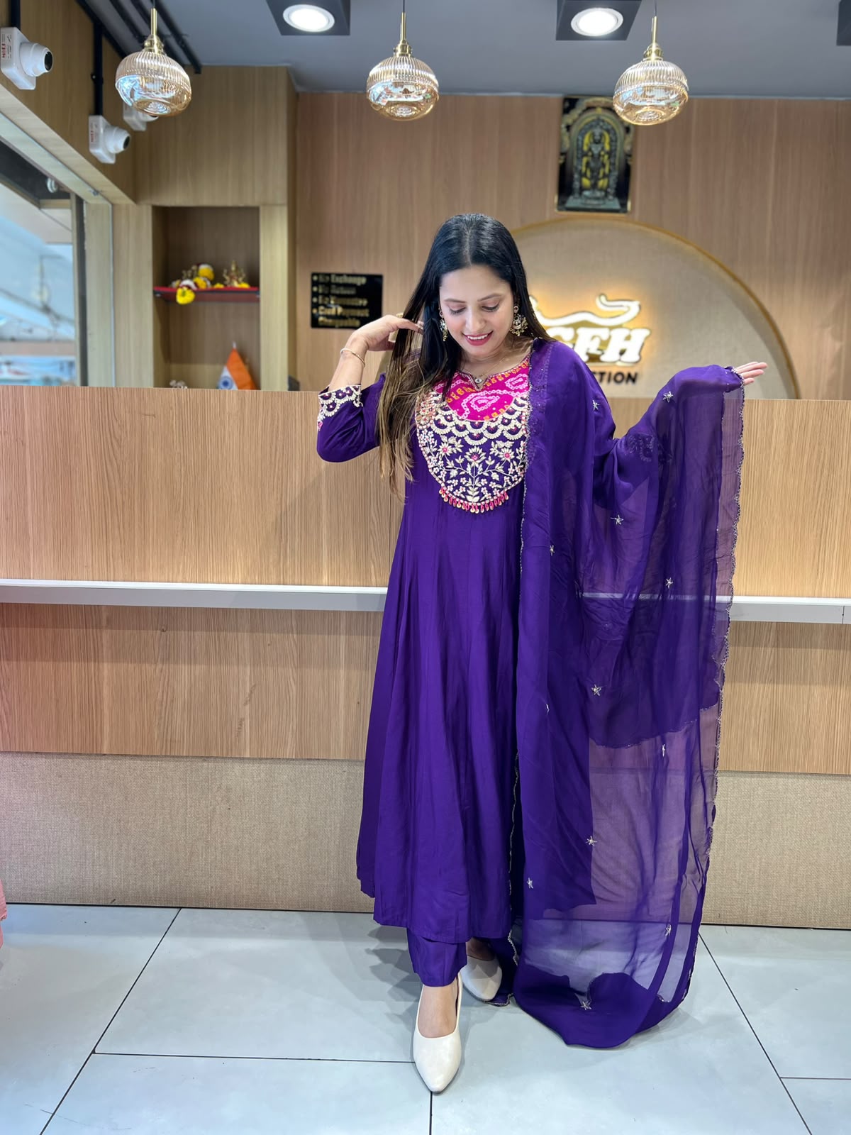 Pure Banaras Mull Chanderi Purple 3pc Set