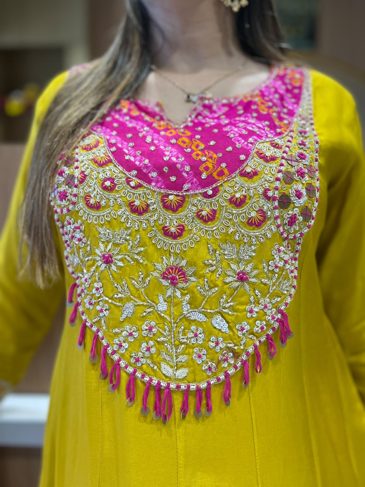 Pure Banaras Mull Chanderi Yellow 3pc Set