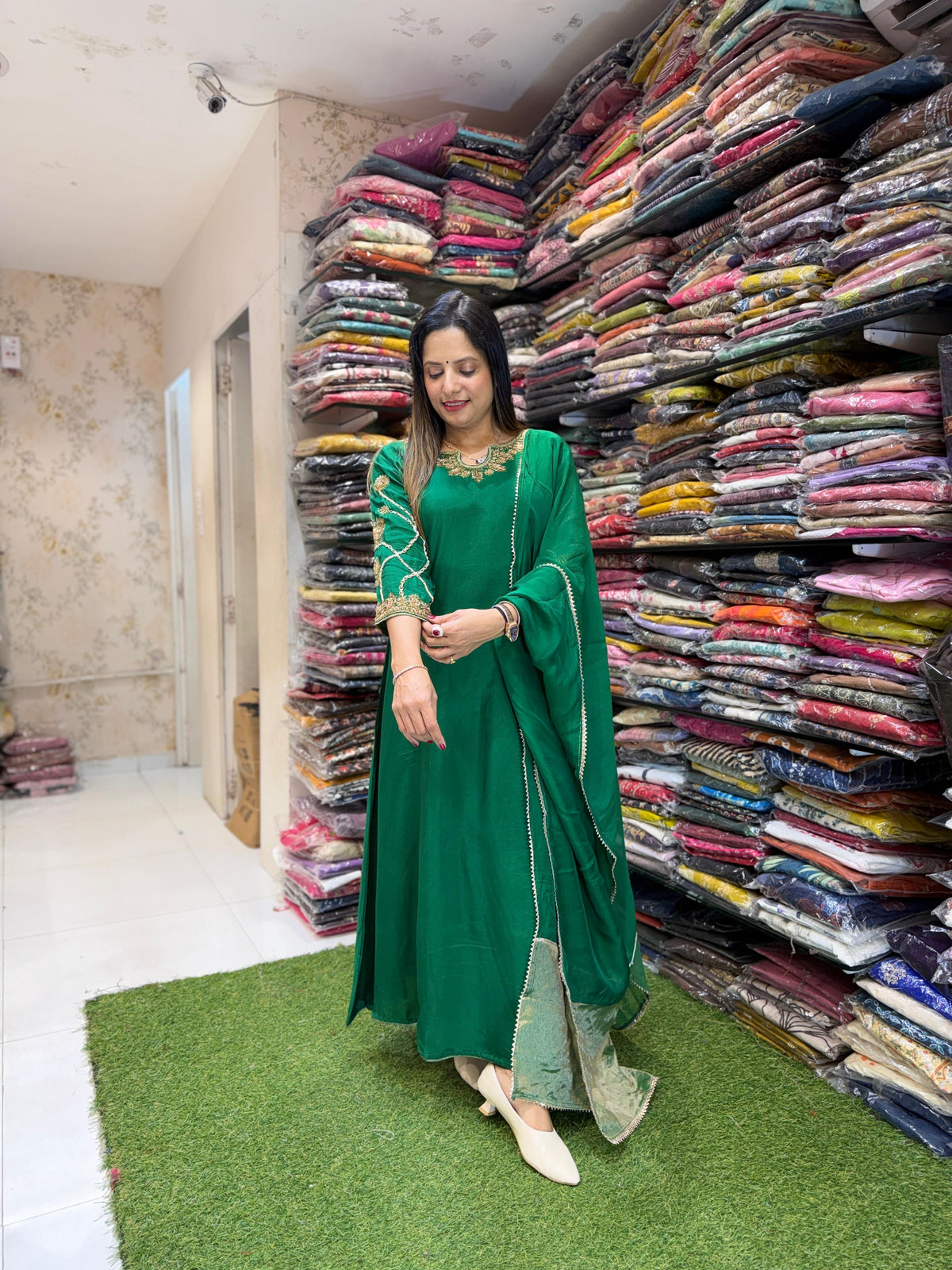Pure Dola Silk Green A Line Anarkali 3pc Set