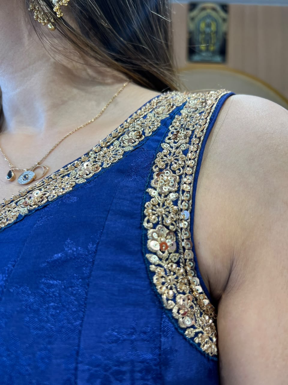 Pure Dola Silk Jacquard Print Royal Blue 3pc Set