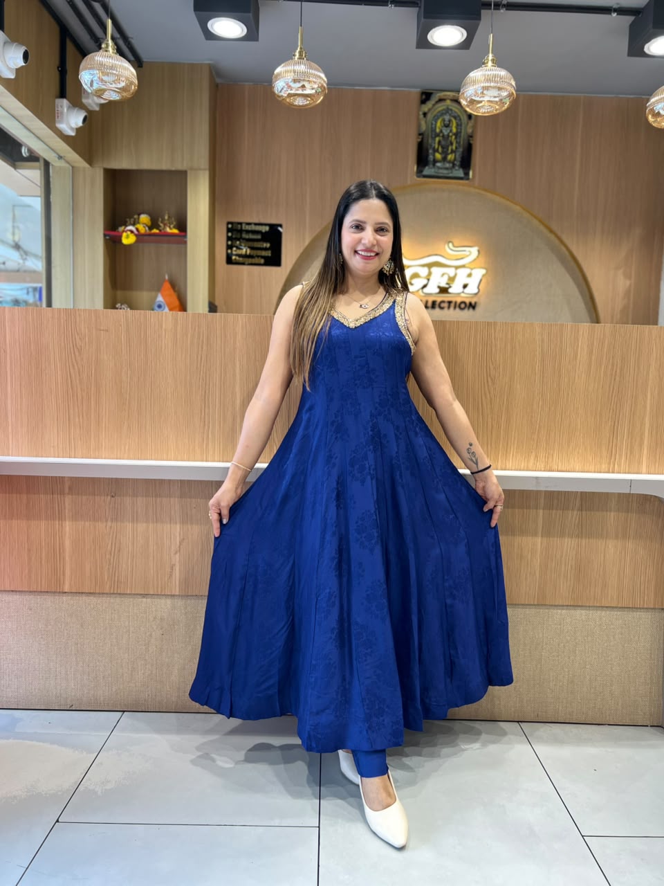Pure Dola Silk Jacquard Print Royal Blue 3pc Set