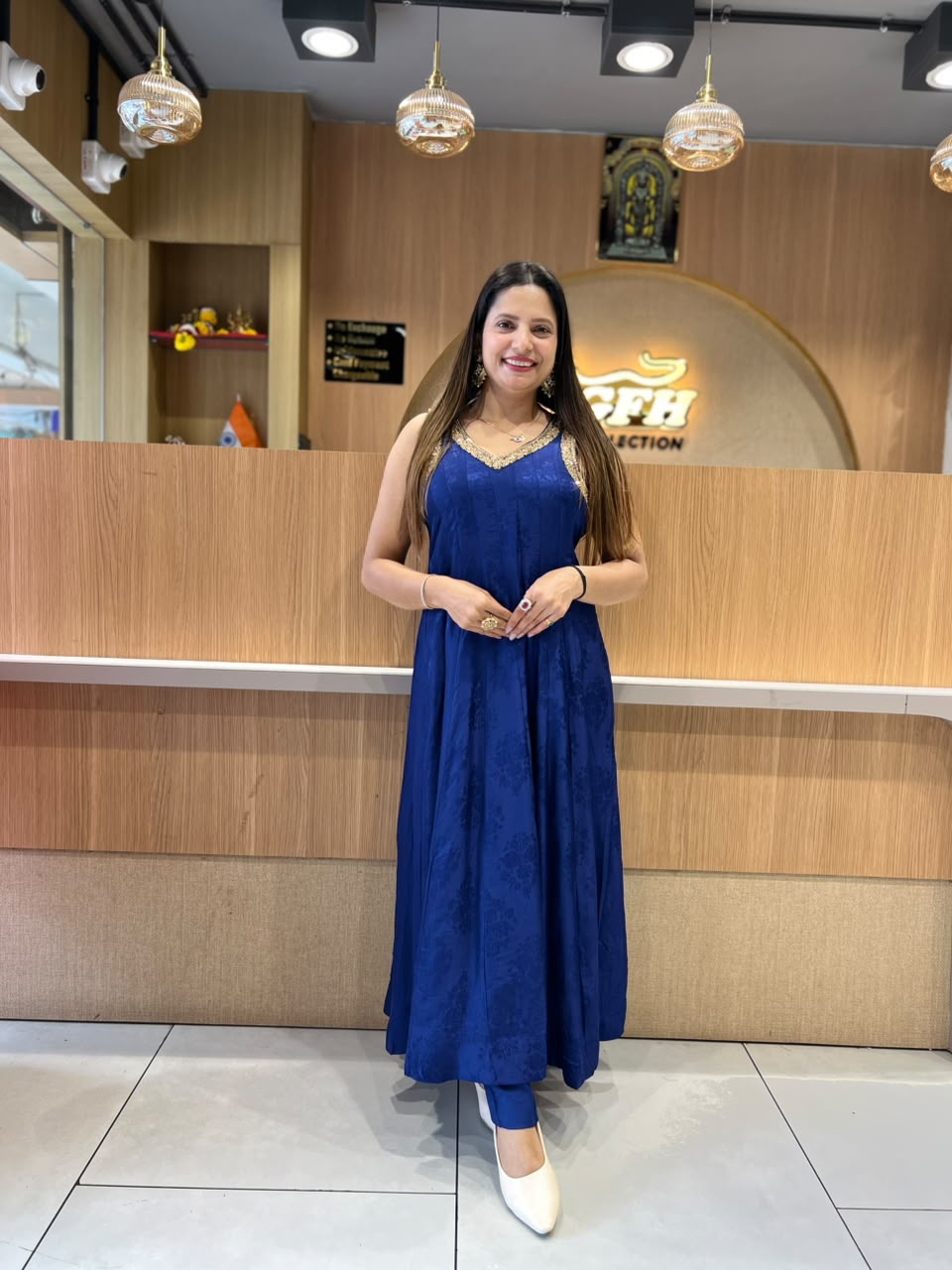 Pure Dola Silk Jacquard Print Royal Blue 3pc Set
