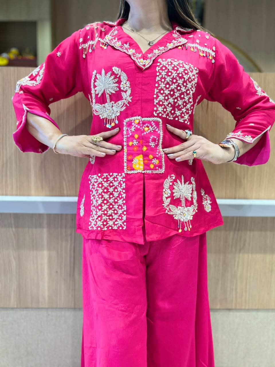 Pure Dola Silk Rani Pink 2pc Set