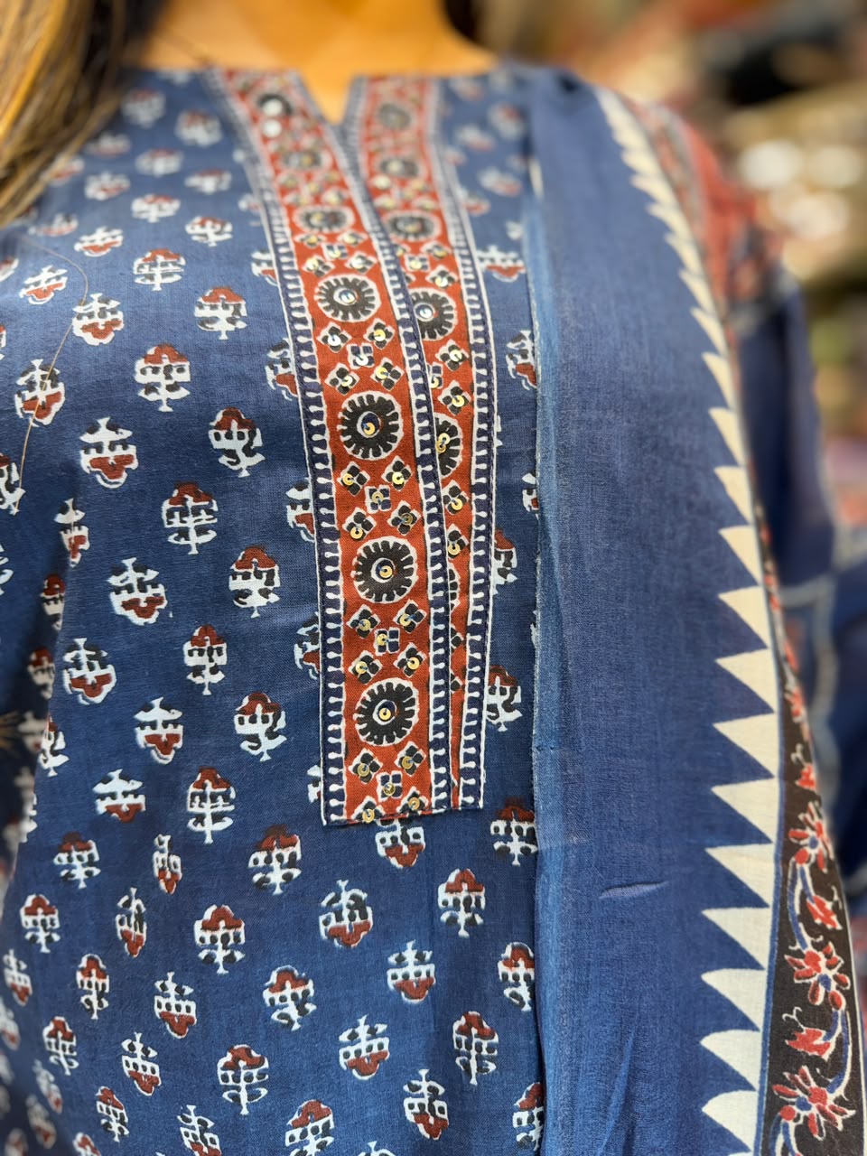 Gopi Dress Pure Cotton Blue 3pc Set